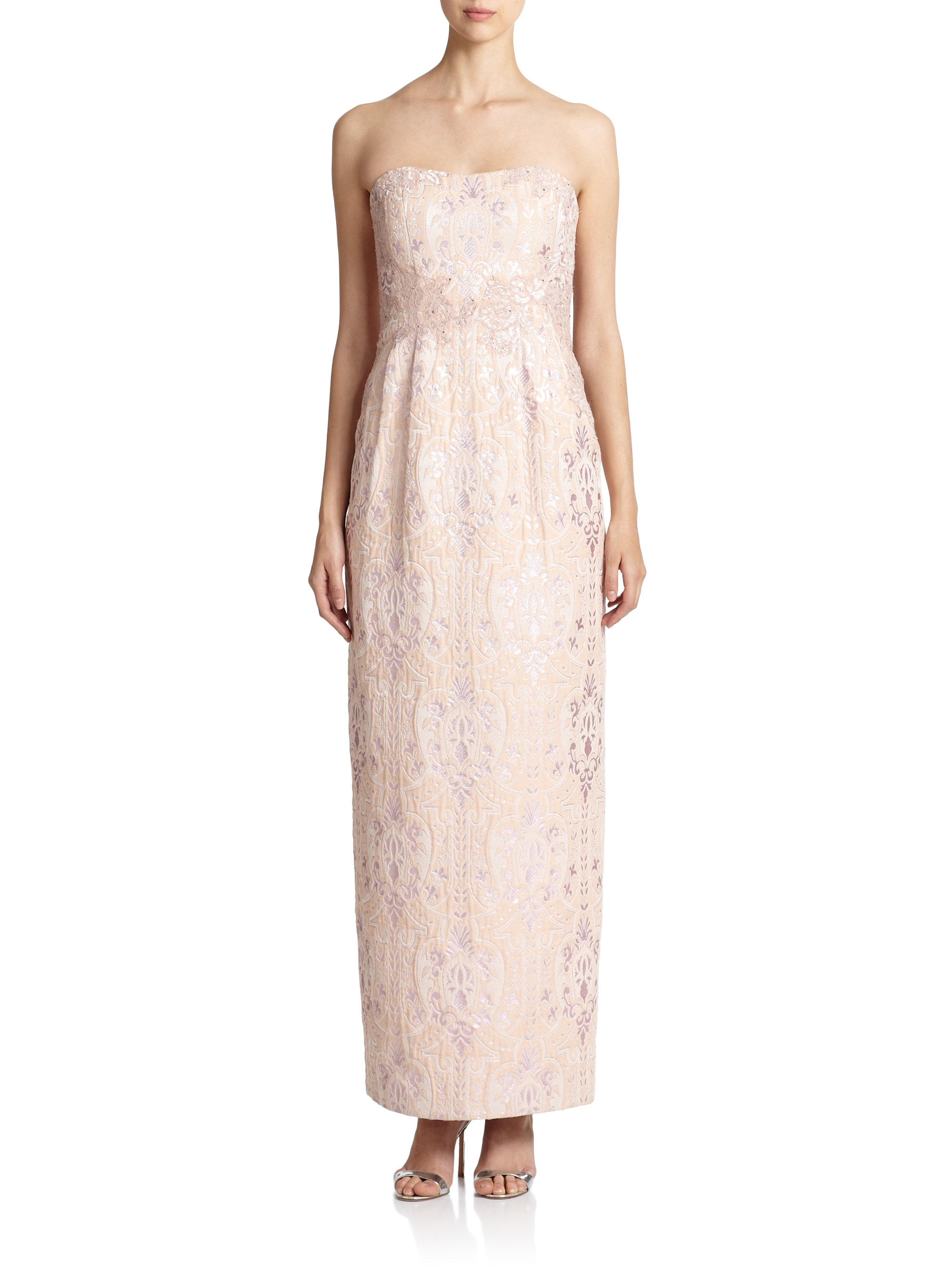 unger strapless jacquard dress in pink lyst unger strapless jacquard dress in pink lyst