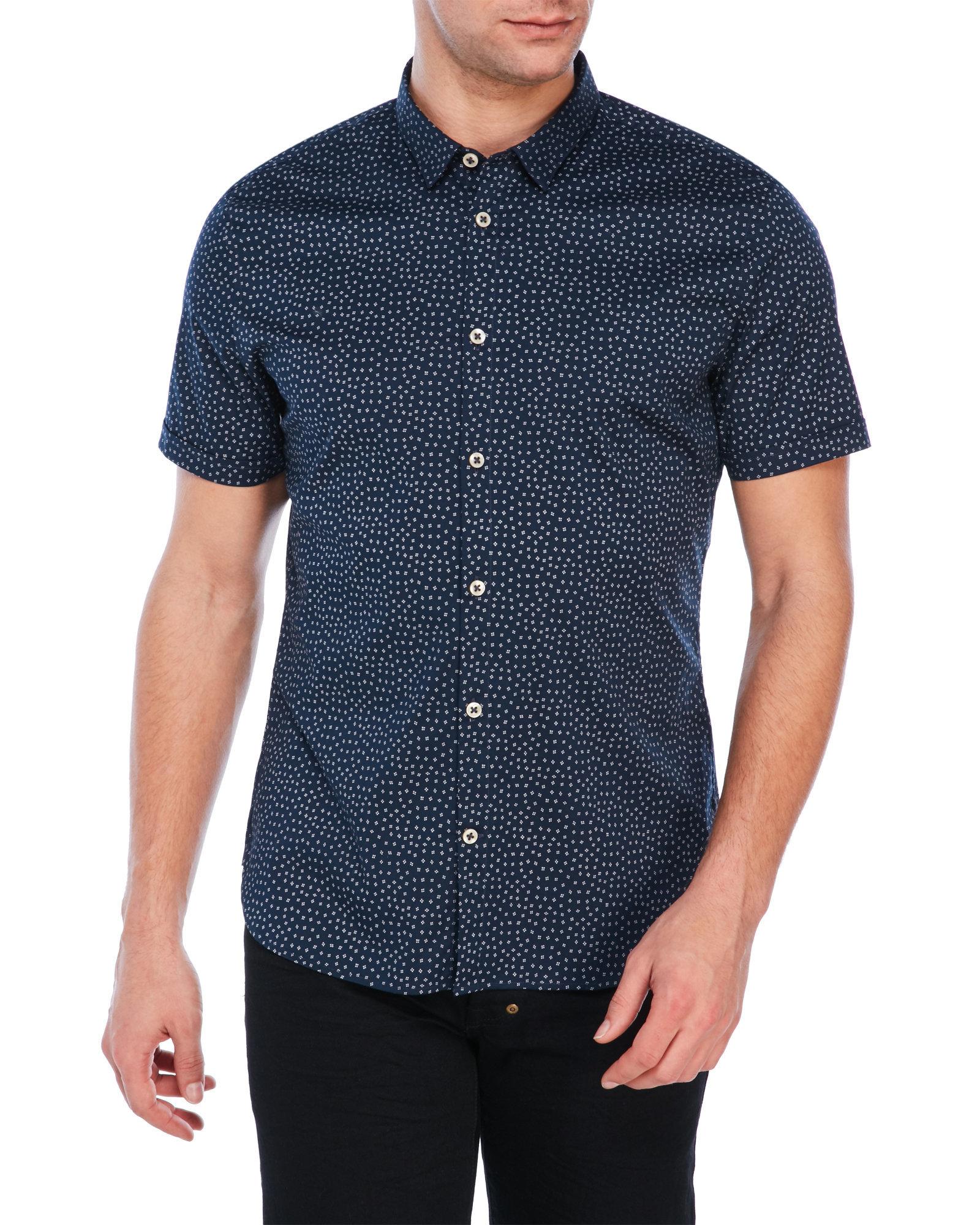 John varvatos Luxe Printed Short Sleeve Shirt in Blue for Men | Lyst
