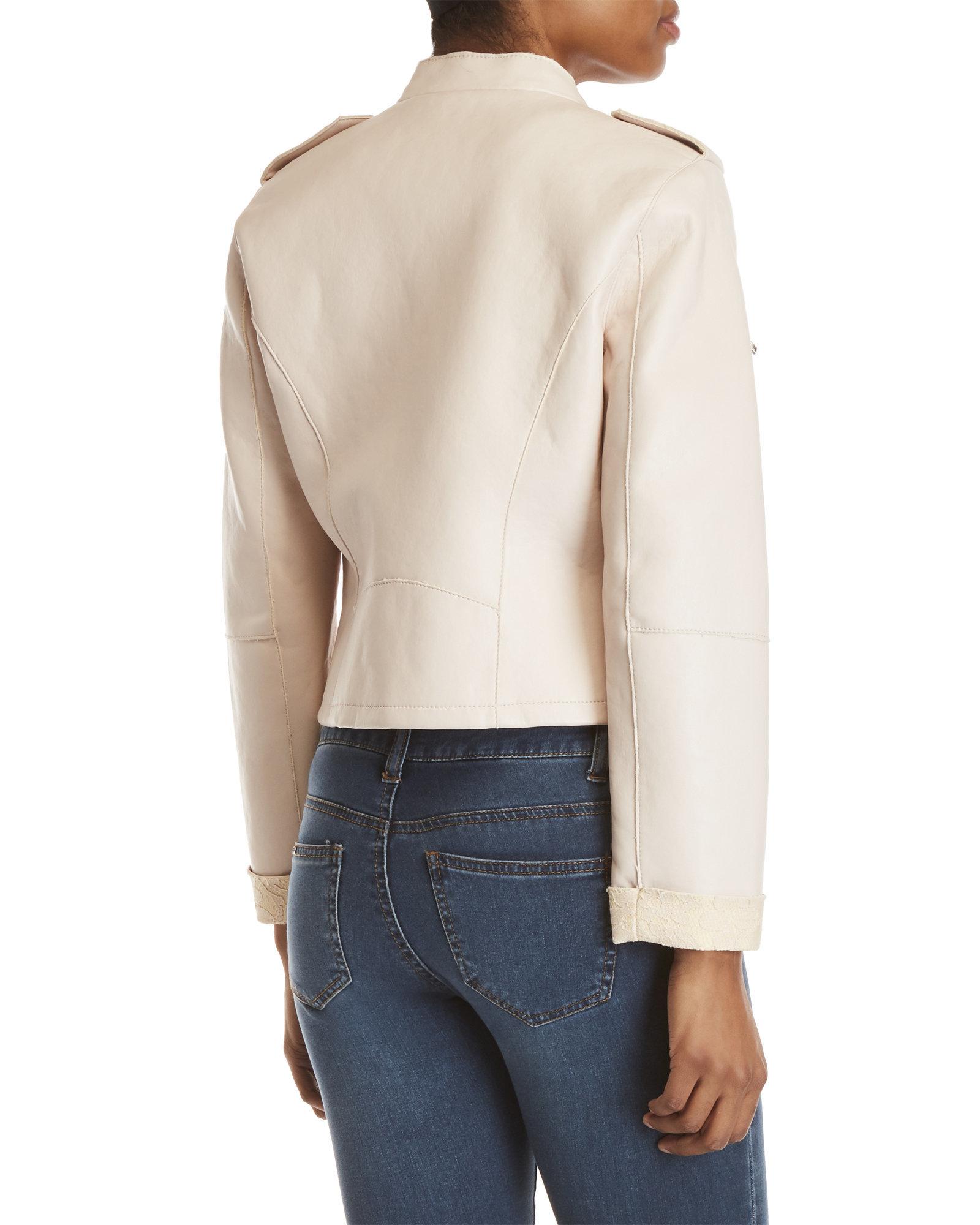 Lyst Bcbgeneration Blush Faux Leather Moto Jacket In Natural