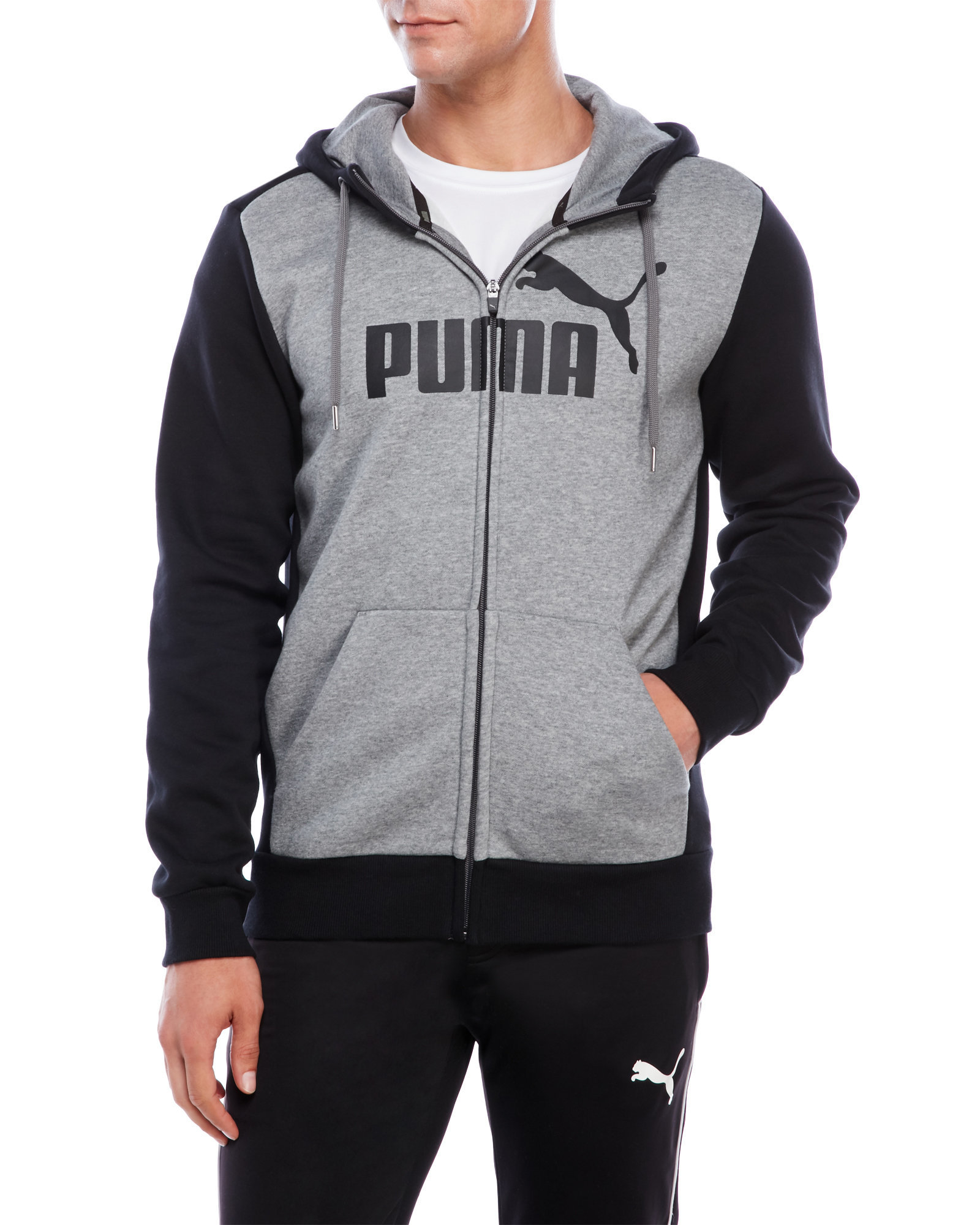 Puma Color Block Zip-Up Fleece Hoodie in Black for Men - Save 34% | Lyst