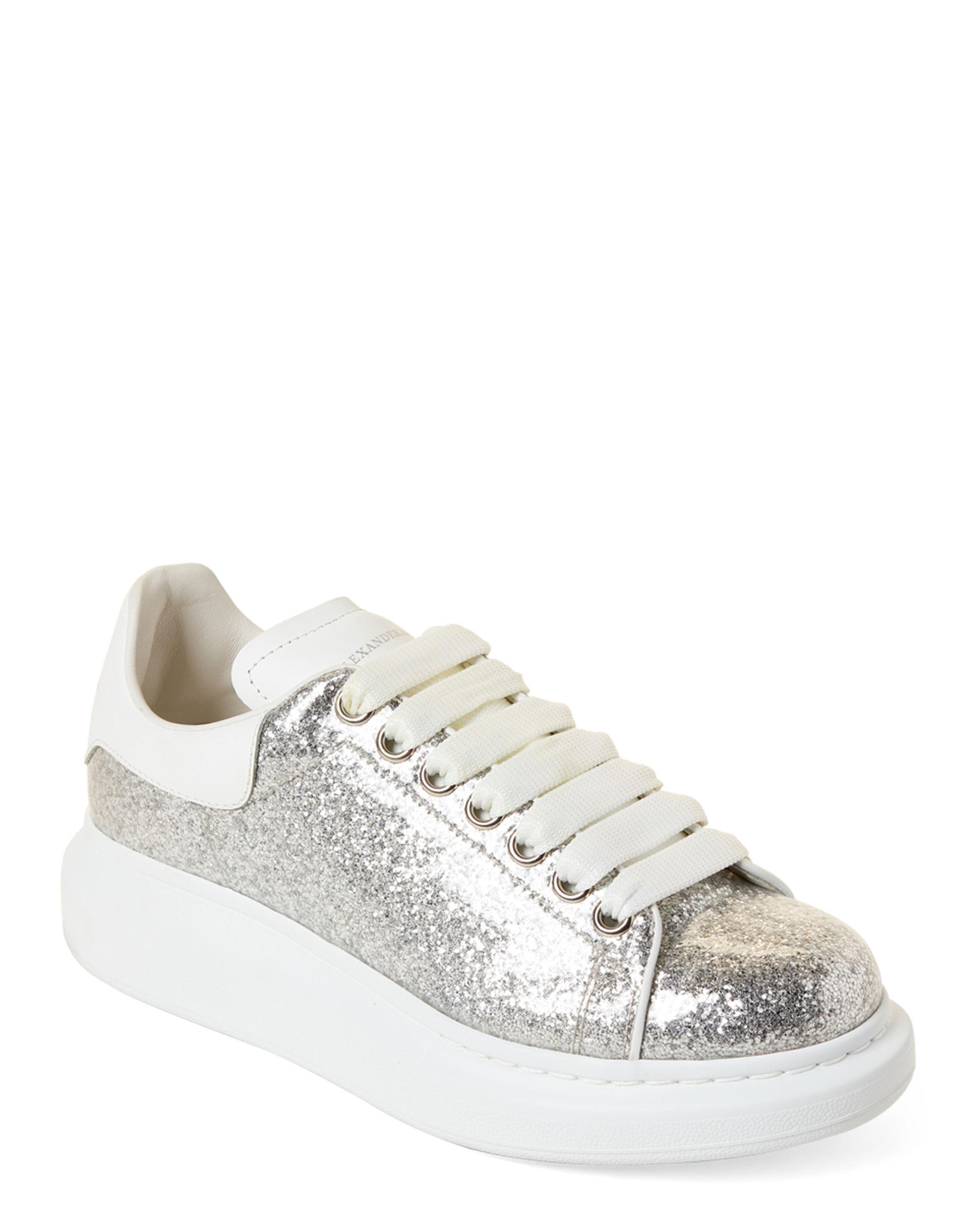 Lyst - Alexander McQueen Silver & White Glitter Platform Sneakers in White