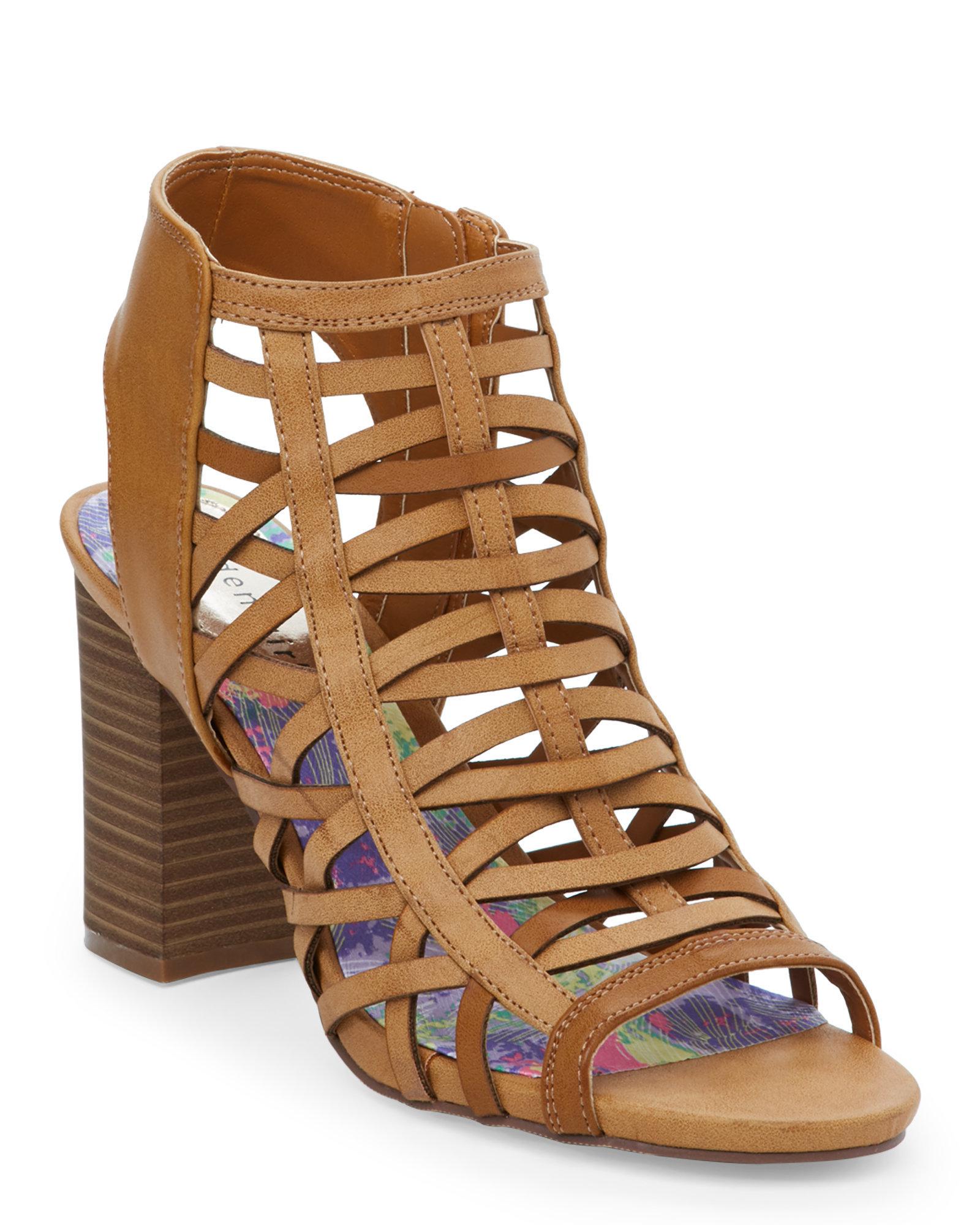 cognac block sandals