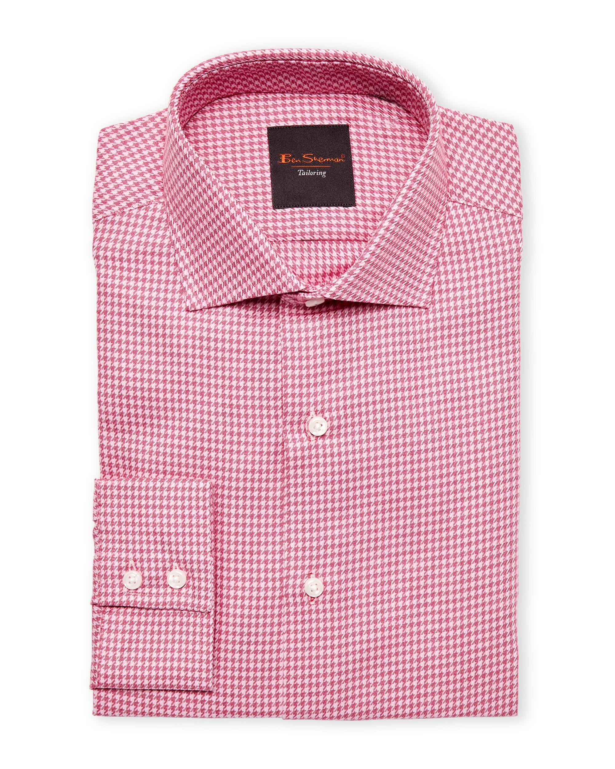 Ben Sherman Cotton Tailored Houndstooth Dress Shirt in Pink for Men - Lyst