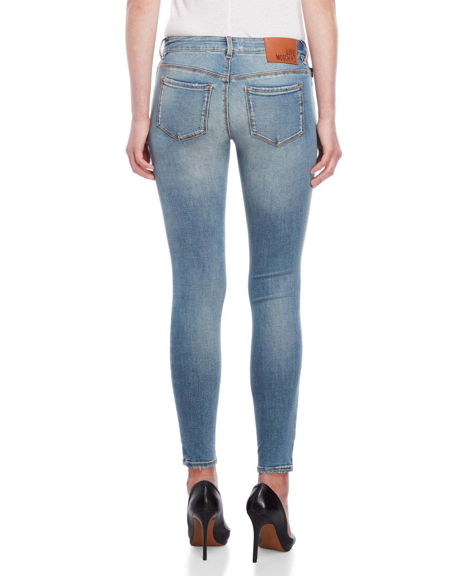 Lyst - Love Moschino Distressed Skinny Jeans in Blue