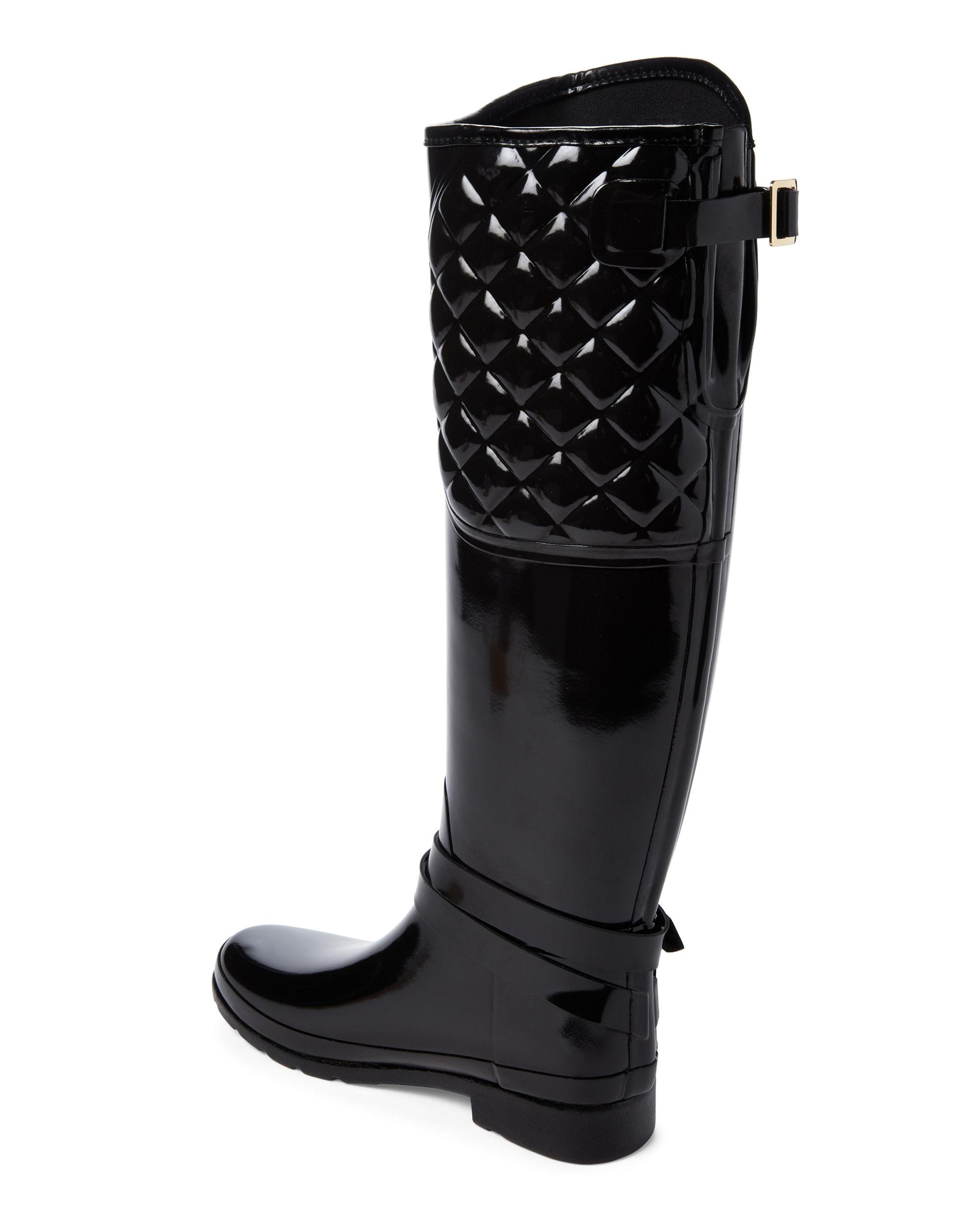 HUNTER Rubber Black Refined Quilted Riding Tall Rain Boots Lyst
