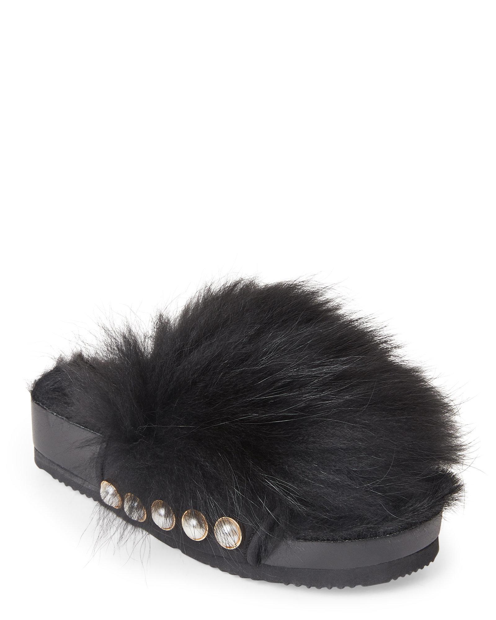 lyst suecomma bonnie black pearl embellished real fur slide