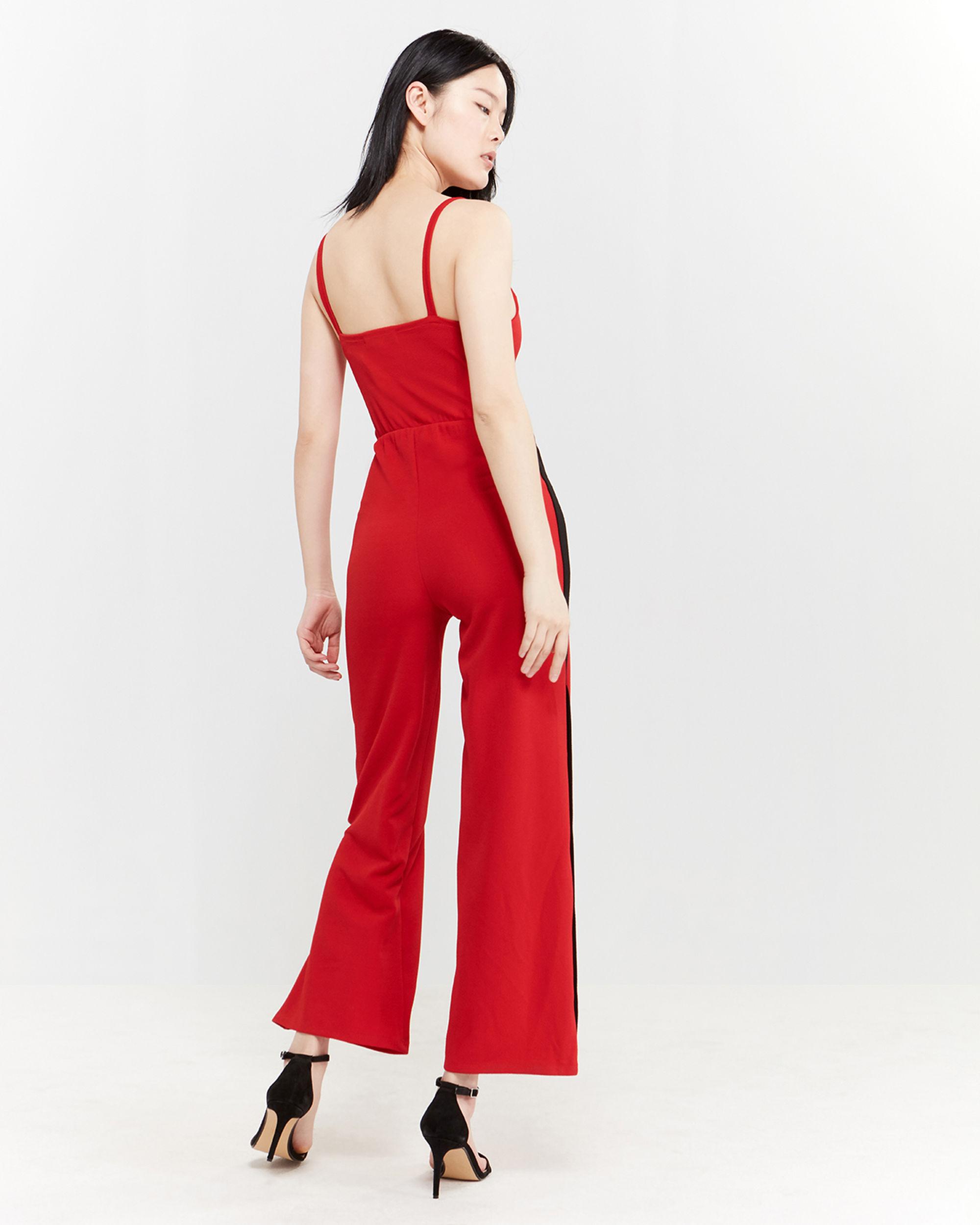 Lyst Almost Famous Red & Black Color Block Side Snap Jumpsuit in Red