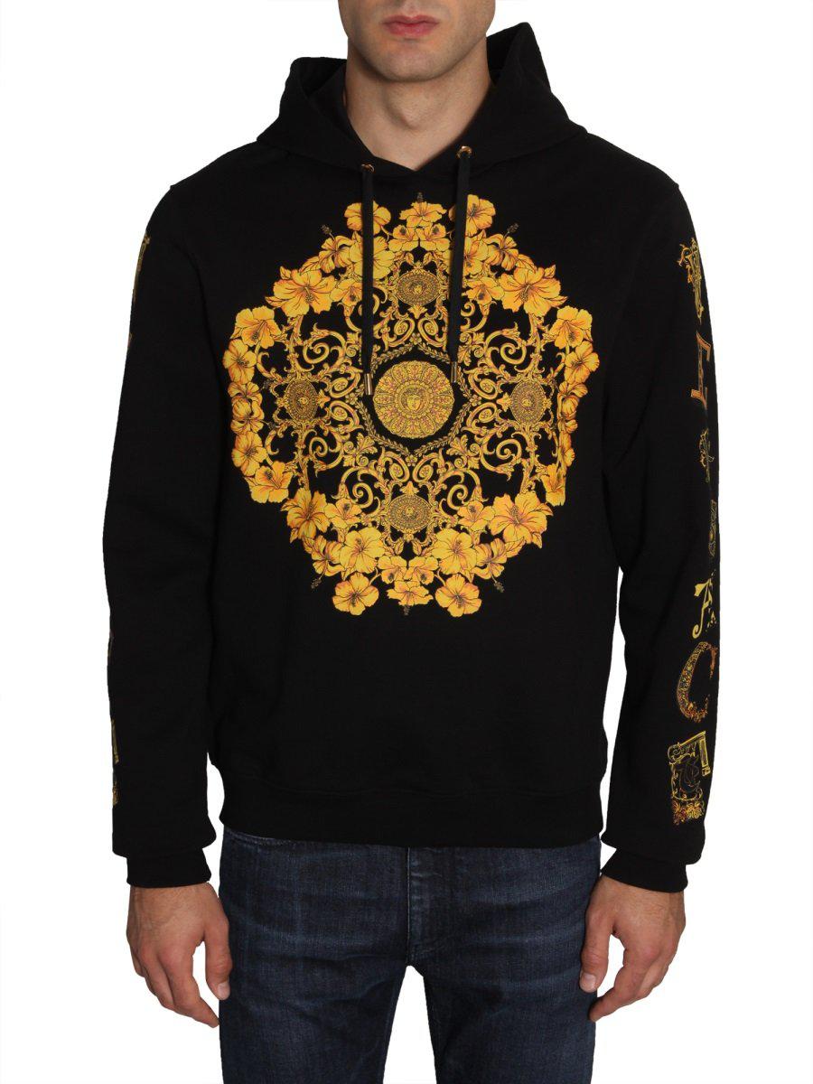 Lyst - Versace Printed Hooded Sweatshirt in Black for Men - Save 18%