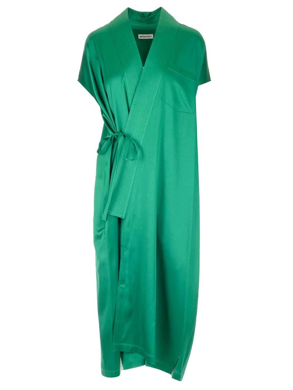 Balenciaga Synthetic Wrap Front Dress in Green - Lyst