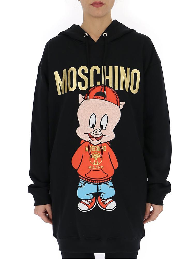 Moschino Synthetic Porky Pig Logo Hoodie Dress in Black - Lyst