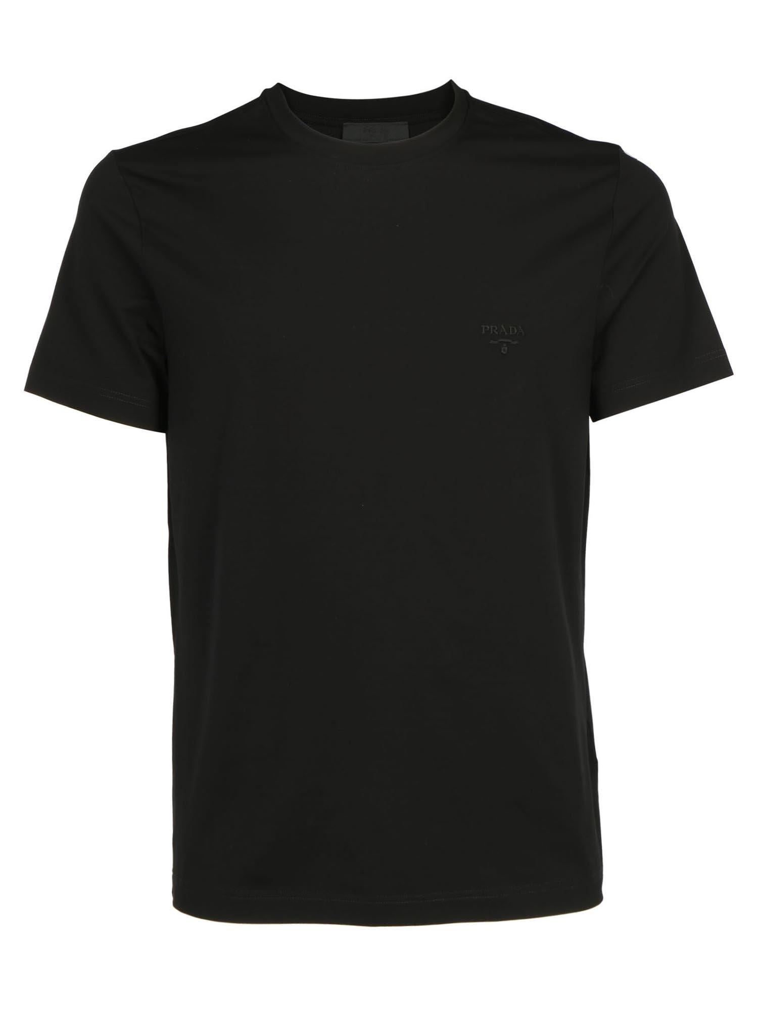 Prada Cotton Logo Motif Embroidered T-shirt in Black for Men - Lyst