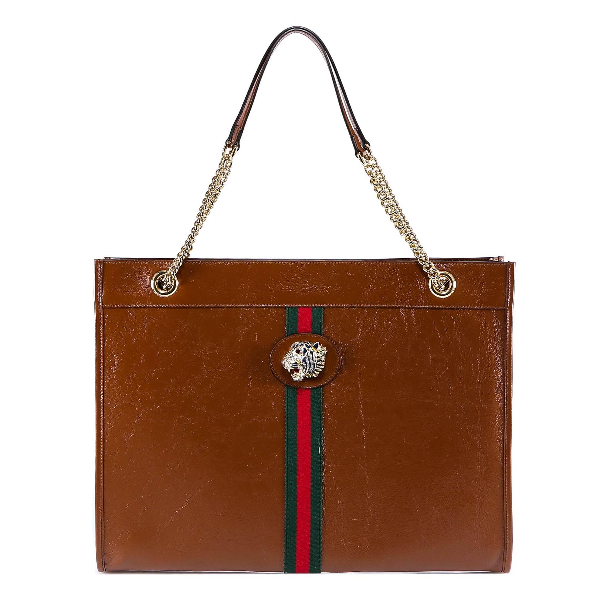 Gucci Large Rajah Leather Tote Bag in Brown - Lyst