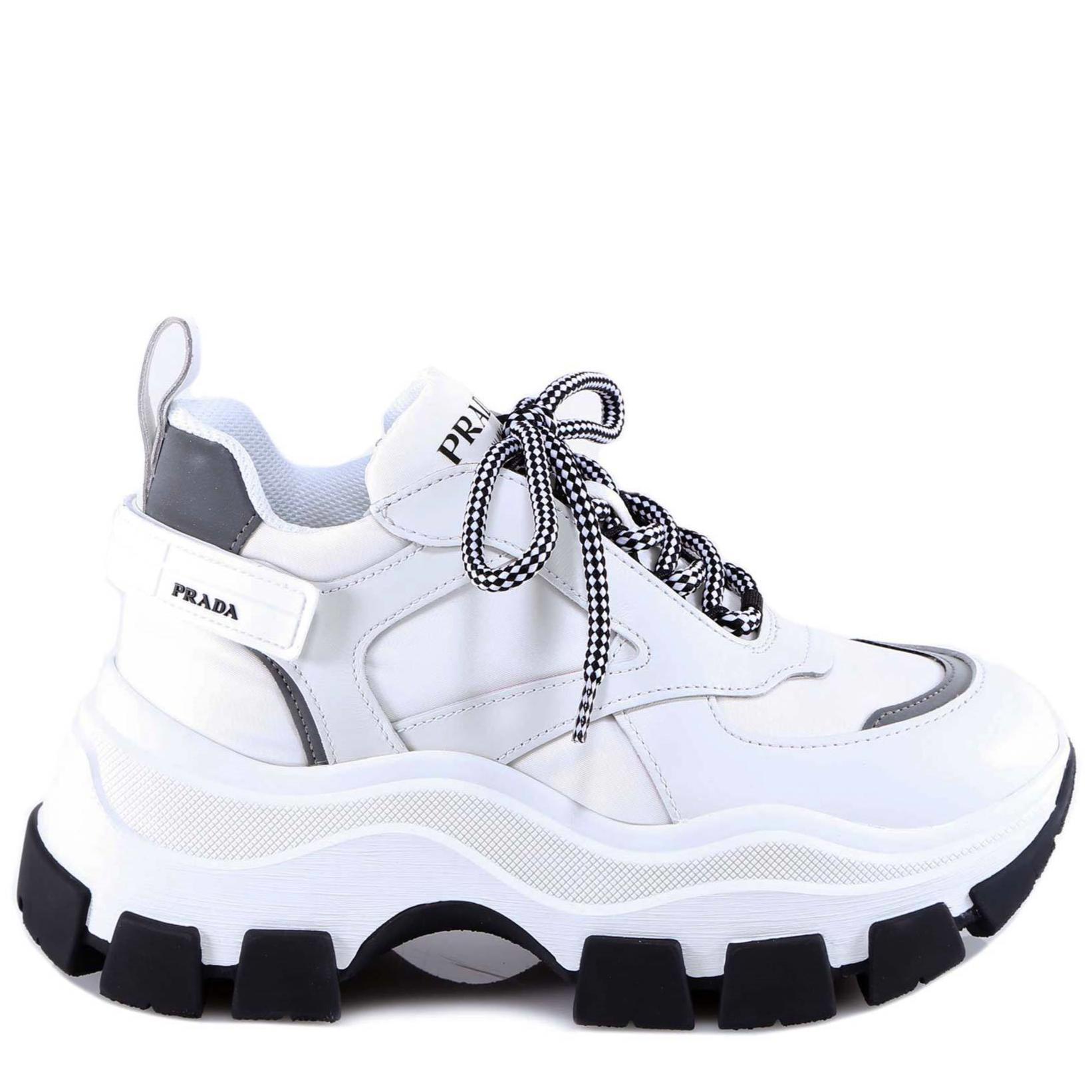 Prada Synthetic Velcro Strap Detail Panelled Sneakers in White - Lyst