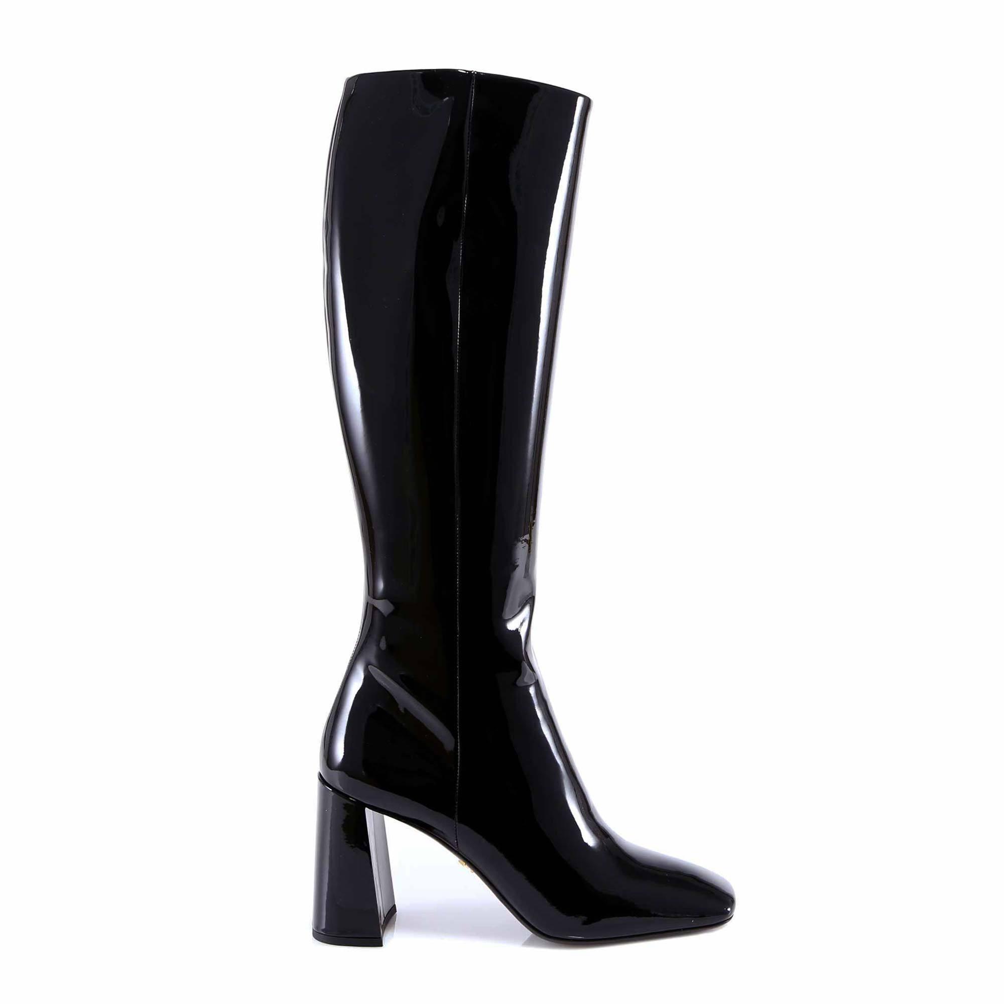 Prada Leather Knee-high Boots in Black - Lyst