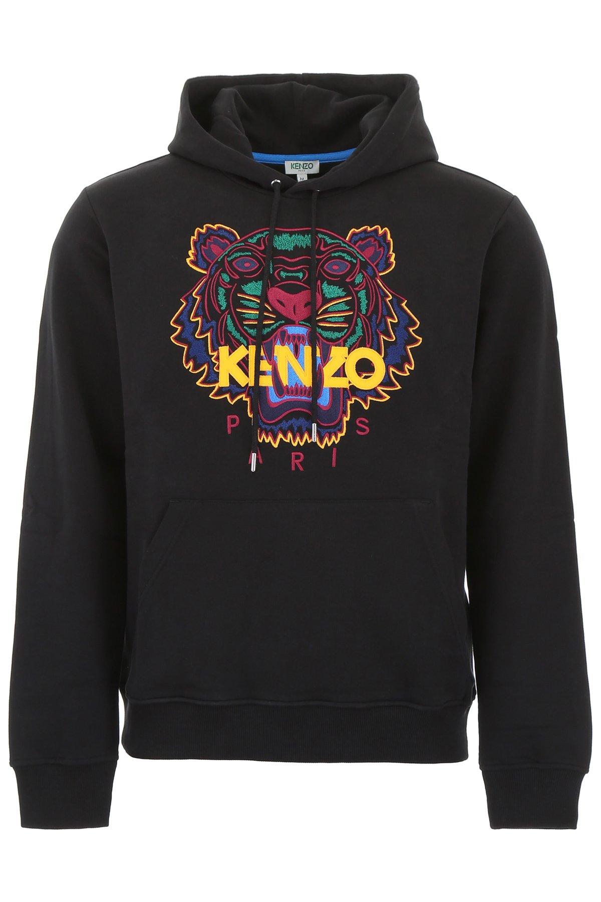 KENZO Tiger Logo Embroidered Hoodie in Black for Men - Lyst
