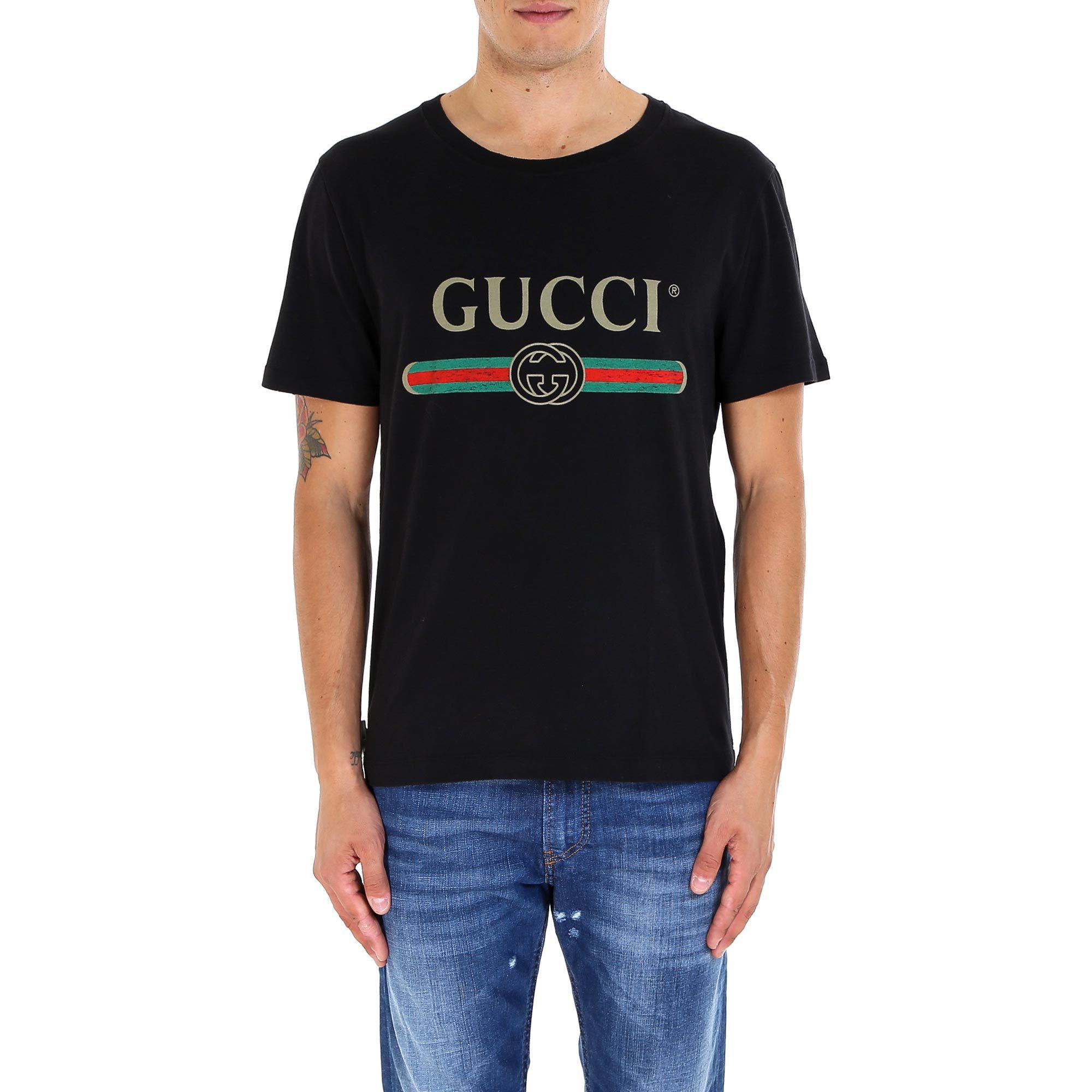 Lyst - Gucci Fake Logo-print Cotton-jersey T-shirt in Black for Men