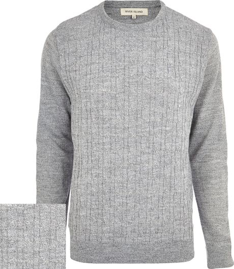 River Island Light Grey Cable Knit Sweater in Gray for Men (grey) | Lyst