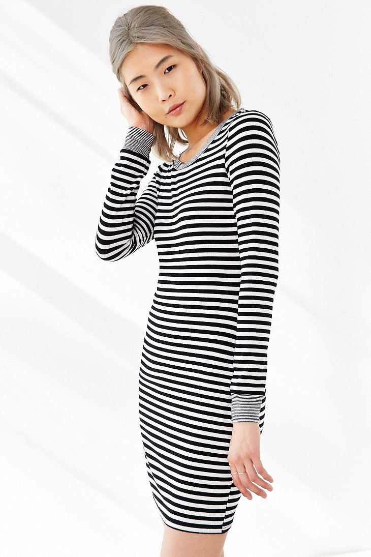 tight black and white striped dress