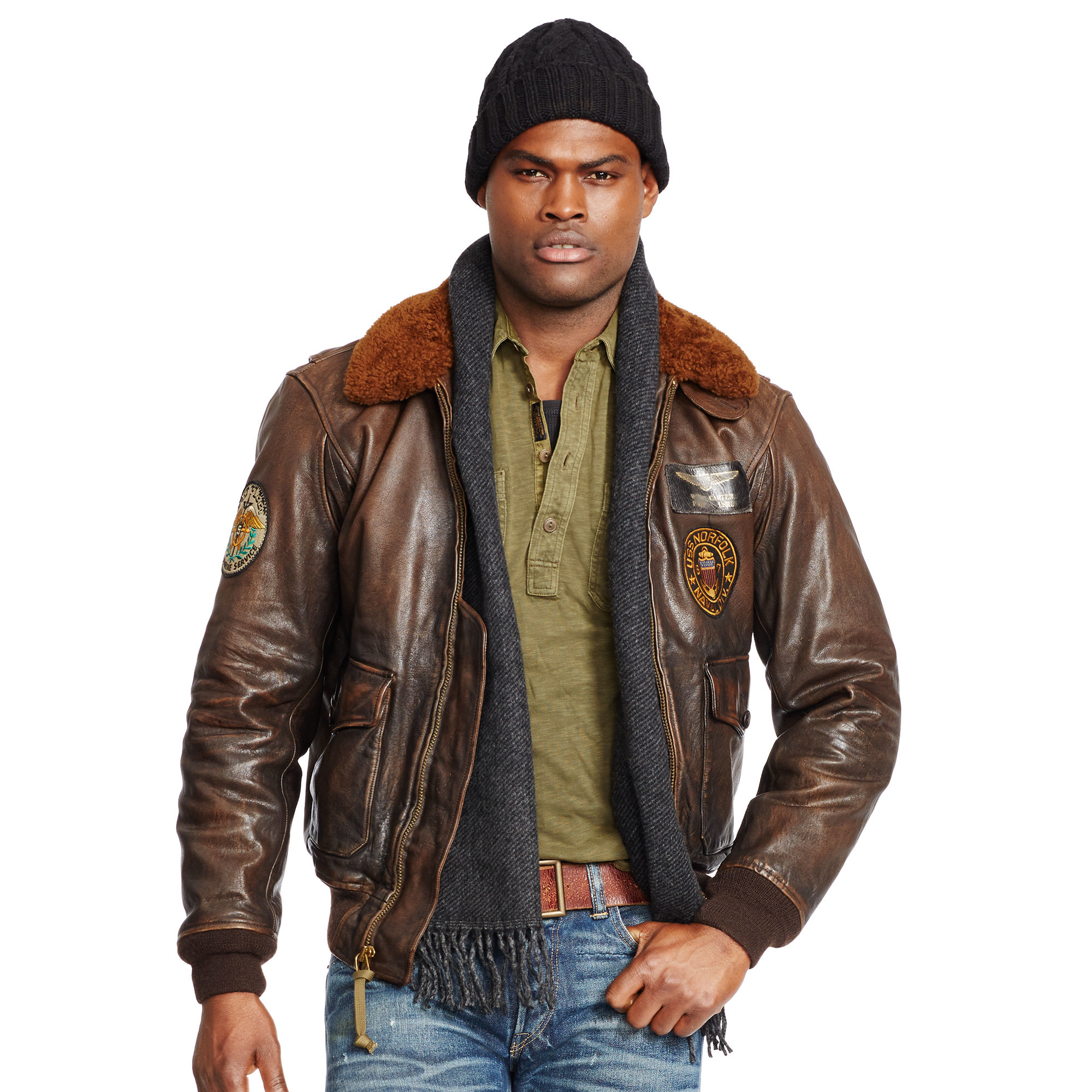 Lyst - Polo ralph lauren Shearling-collar Bomber Jacket in Brown for Men