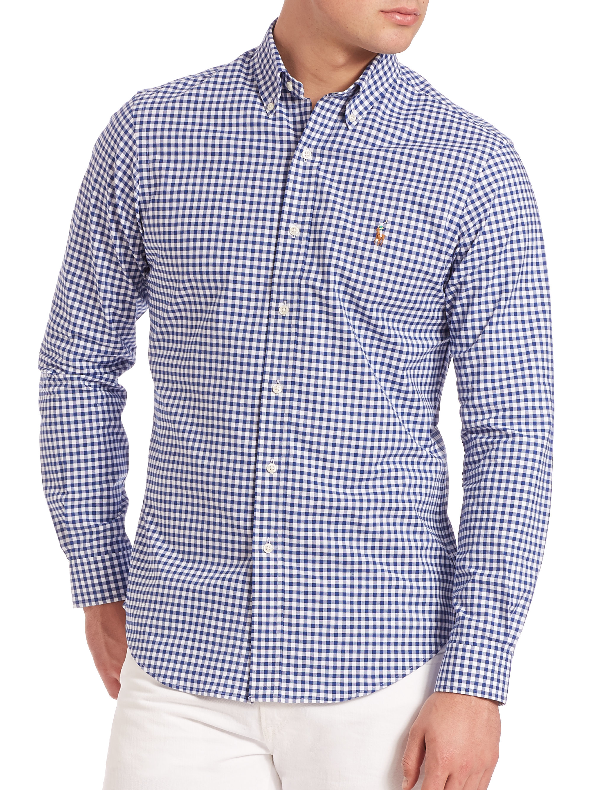 Lyst - Polo Ralph Lauren Slim-fit Gingham Oxford Shirt in Blue for Men