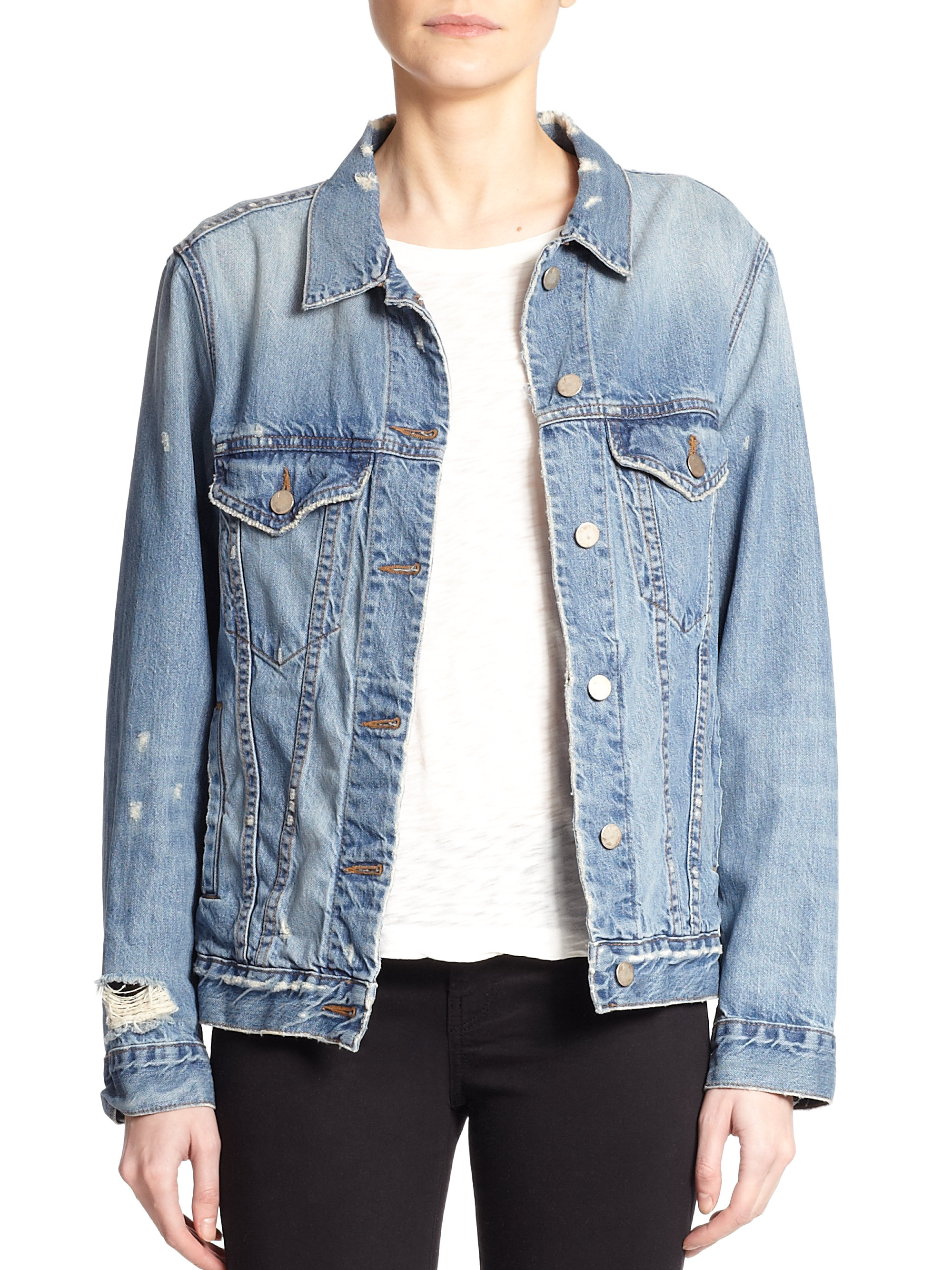 Lyst - J brand Darci Distressed Denim Jacket in Blue