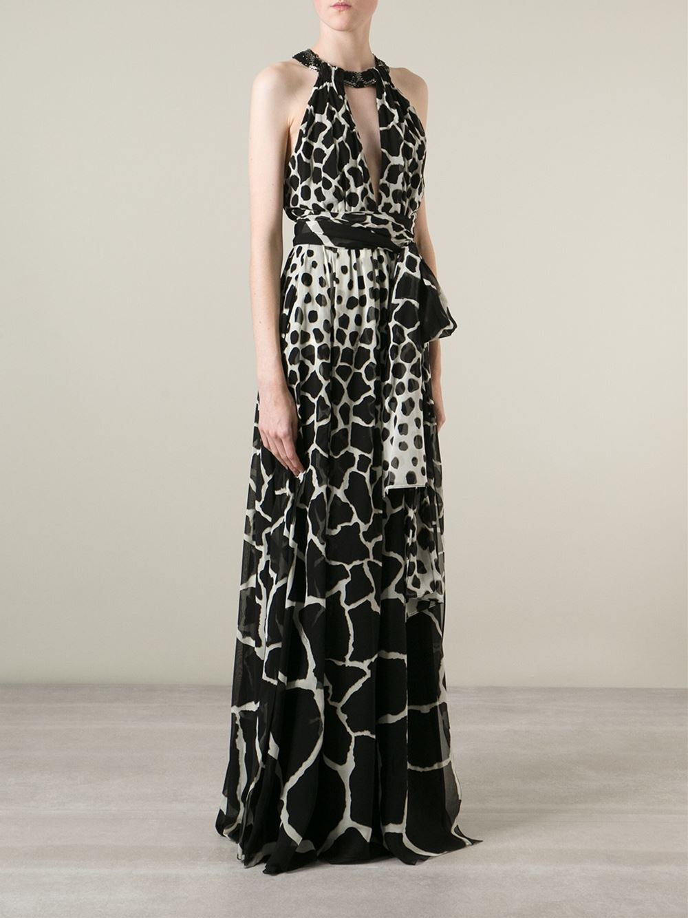 Roberto cavalli Animal Print Maxi Dress in Black | Lyst