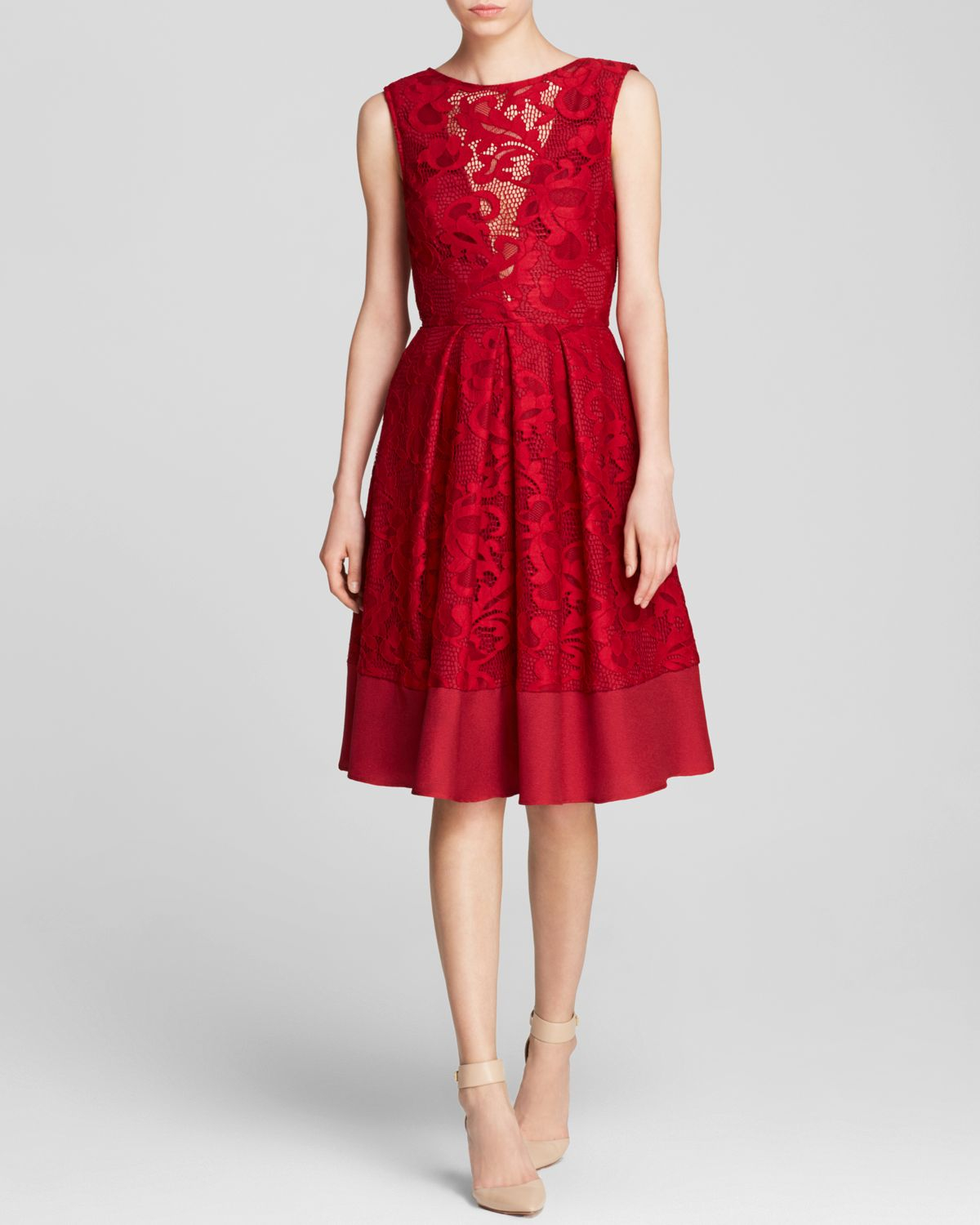 Lyst - Abs By Allen Schwartz Dress - Sleeveless Lace Fit And Flare in Red