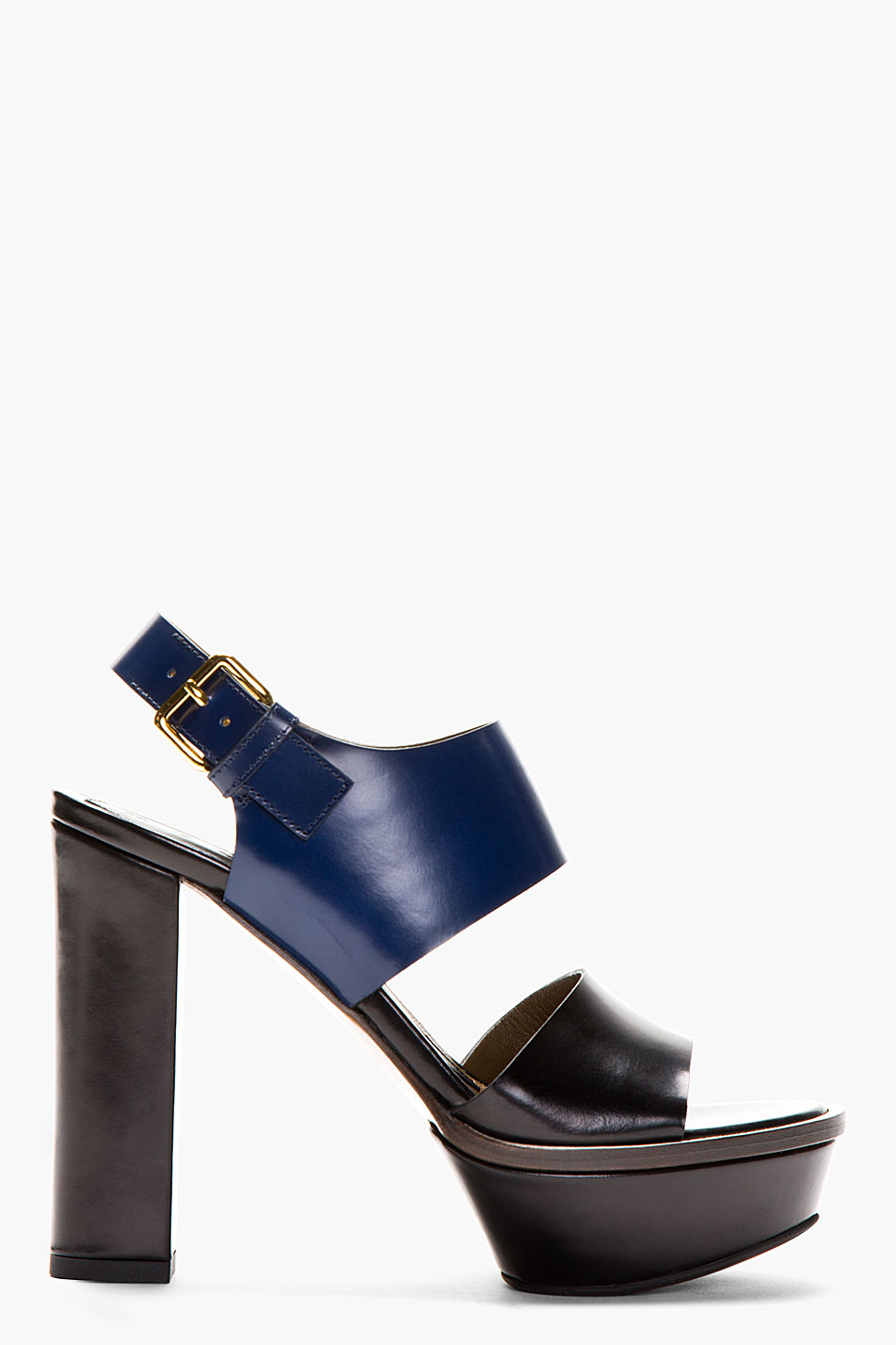 Lyst - Marni Navy and Black Leather Platform Heels in Blue