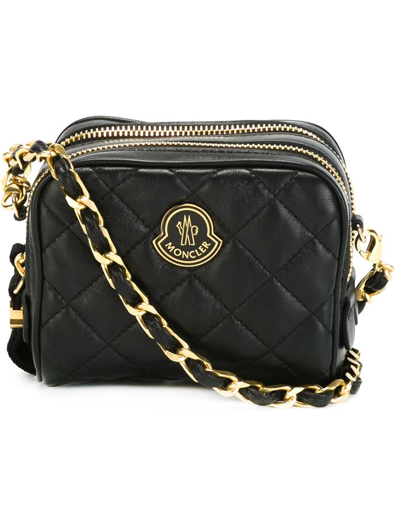 Moncler Leather Mini Quilted Crossbody Bag in Black - Lyst