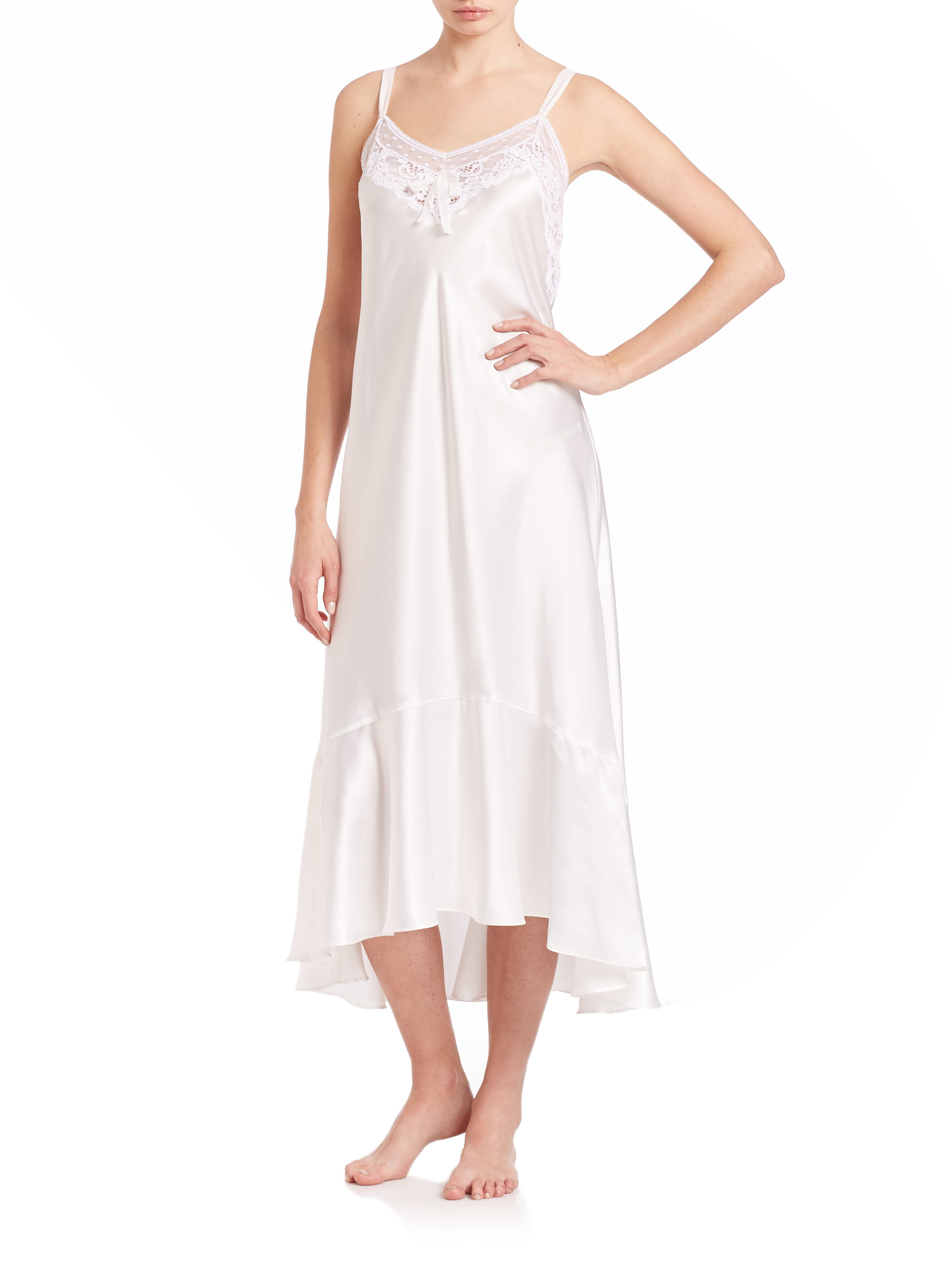 Lyst - Oscar De La Renta Satin Nightgown in White