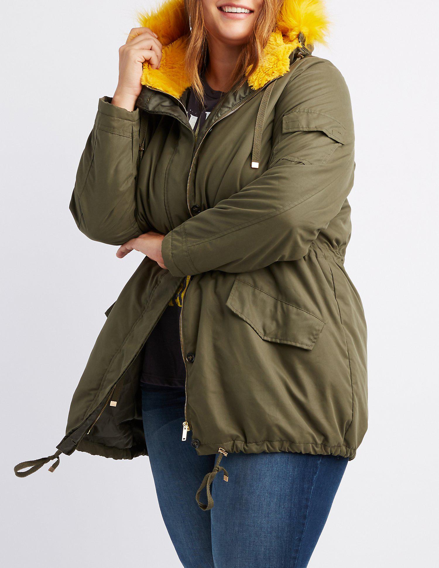 Lyst Charlotte Russe Plus Size Fur Trim Anorak Jacket In Green Charlotte Russe Women S Green Plus Size Fur Trim Anorak Jacket