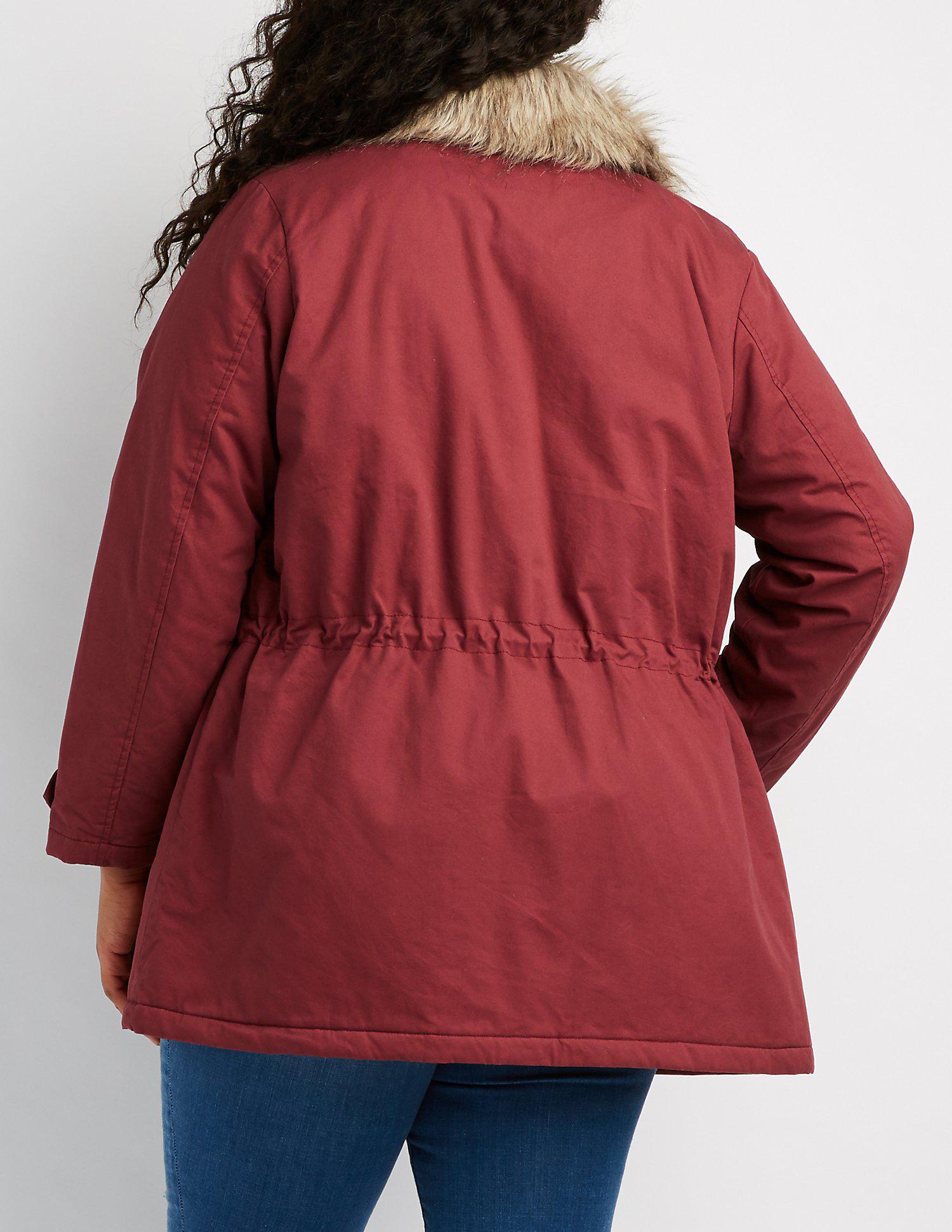 Lyst Charlotte Russe Plus Size Faux Fur Trim Anorak Jacket In Red