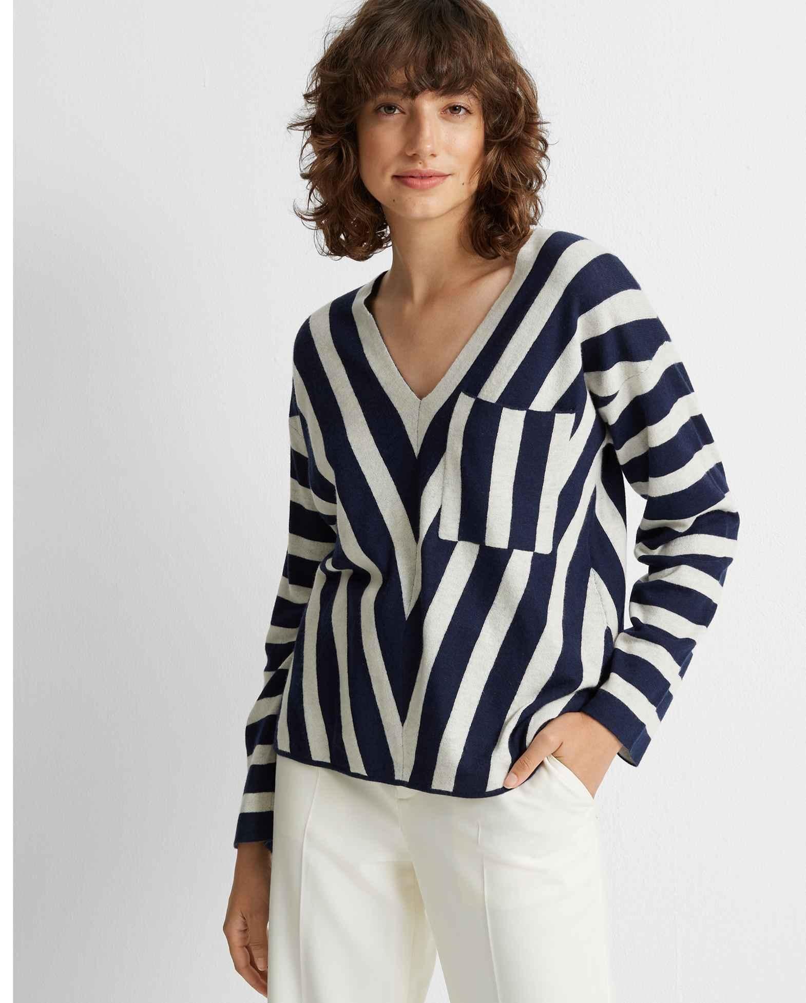 Club Monaco Navy Striped Cashmere Sweater in Blue - Lyst
