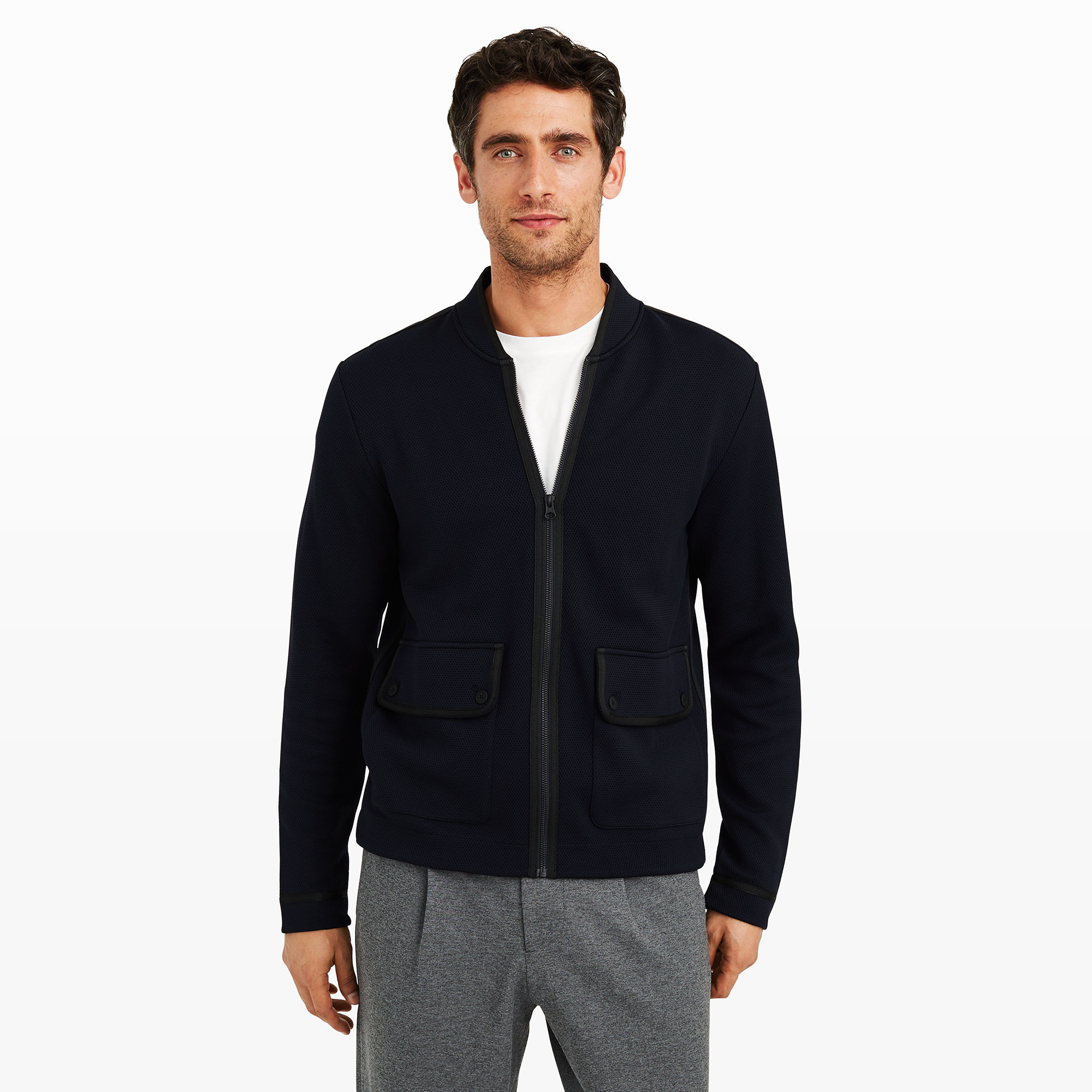 Club monaco Taped Bomber Jacket in Blue for Men | Lyst