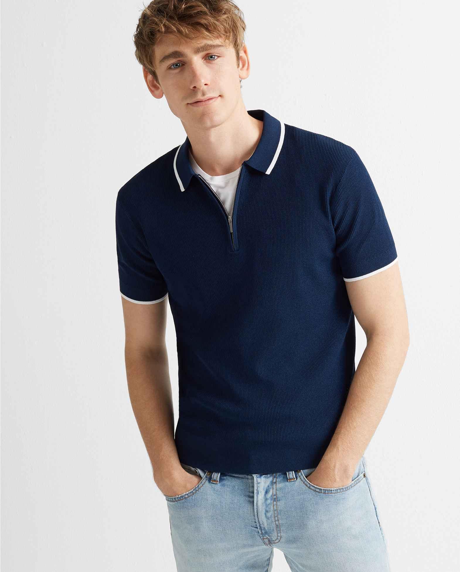 Club Monaco Blue/white Quarter-zip Ribbed Polo for Men - Lyst