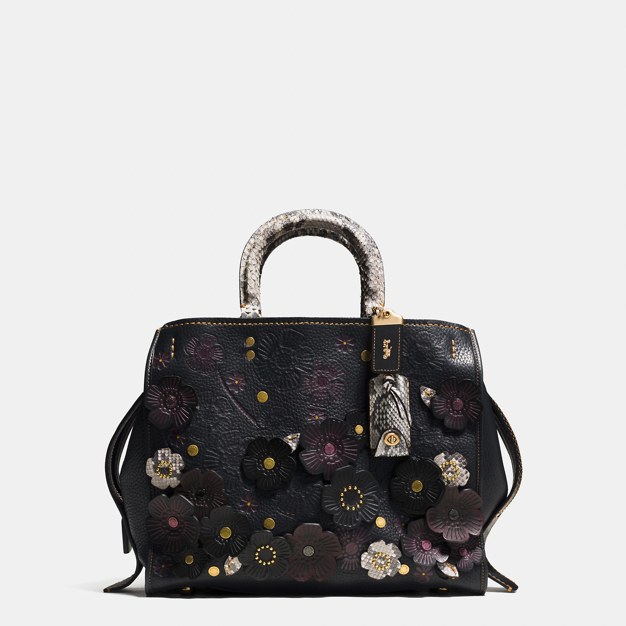 Lyst - Coach Tea Rose Applique Rogue Bag In Exotic Leather in Black