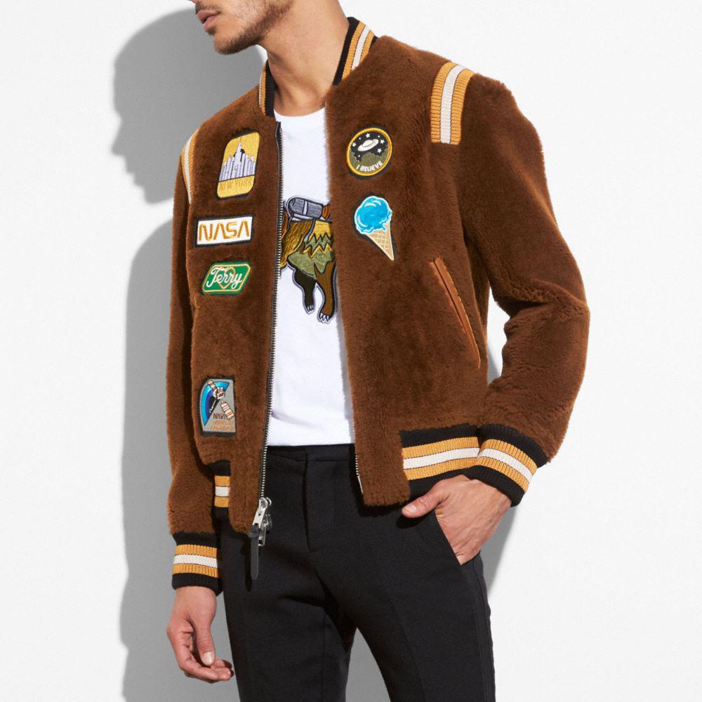 Lyst Coach Shearling Varsity Jacket in Brown for Men