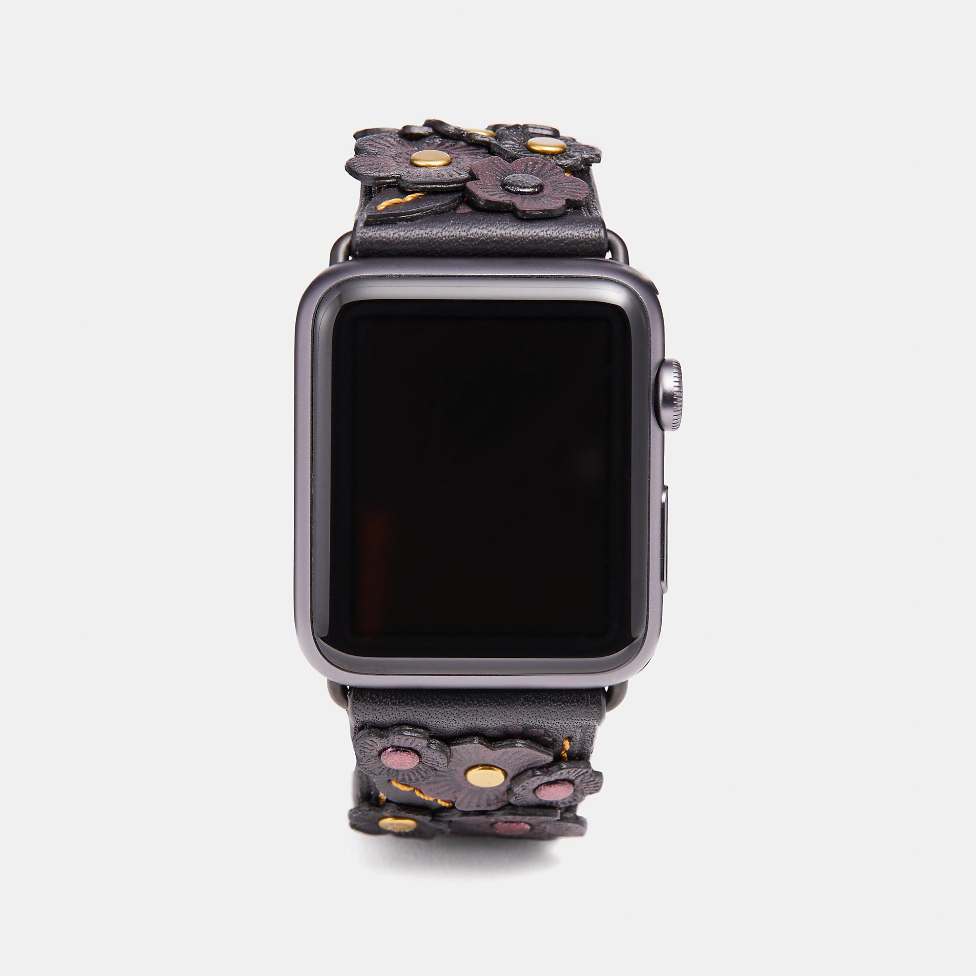 Lyst - Coach Apple Watch Strap With Tea Rose Applique in Black