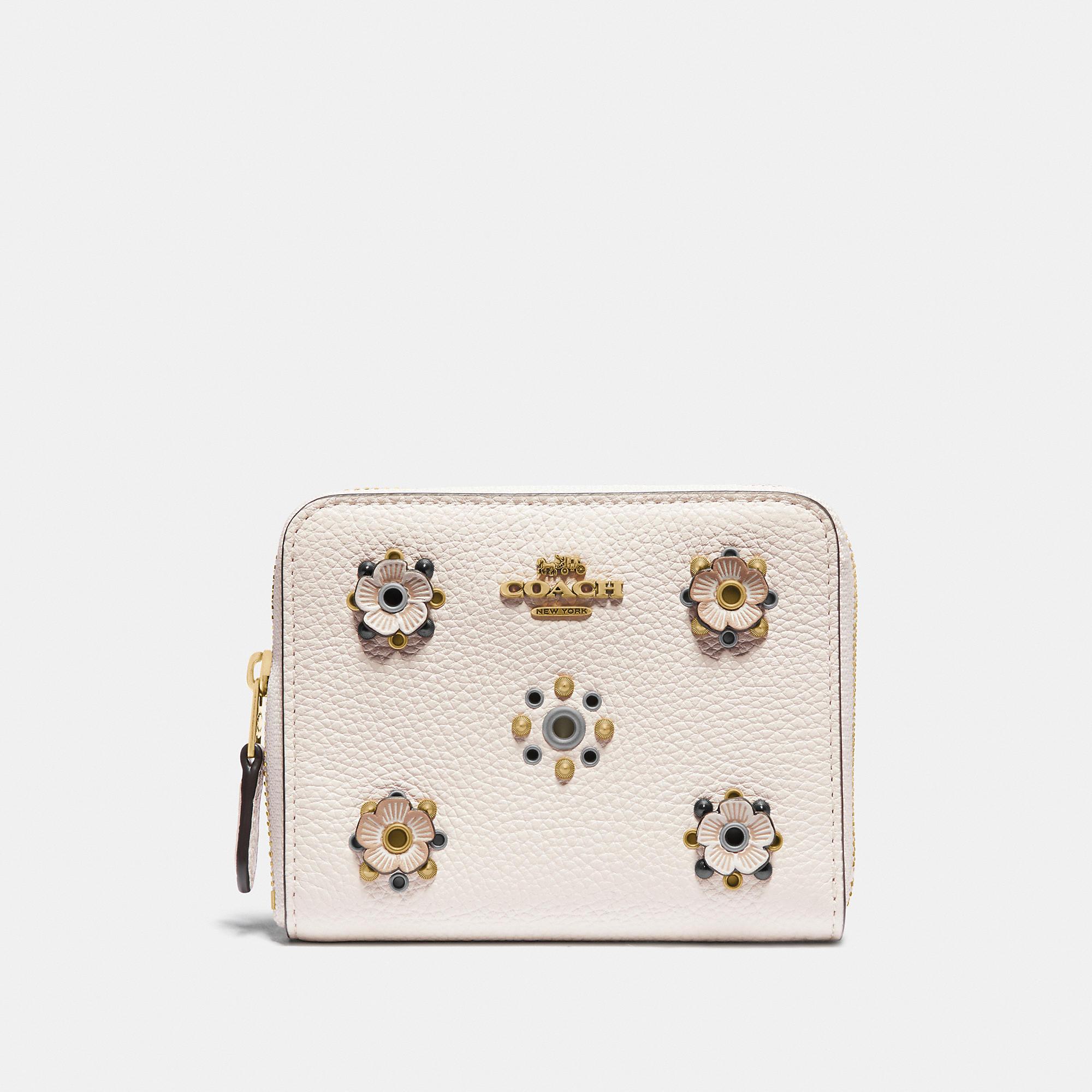 COACH Small Zip Around Wallet With Scattered Rivets in Natural - Lyst