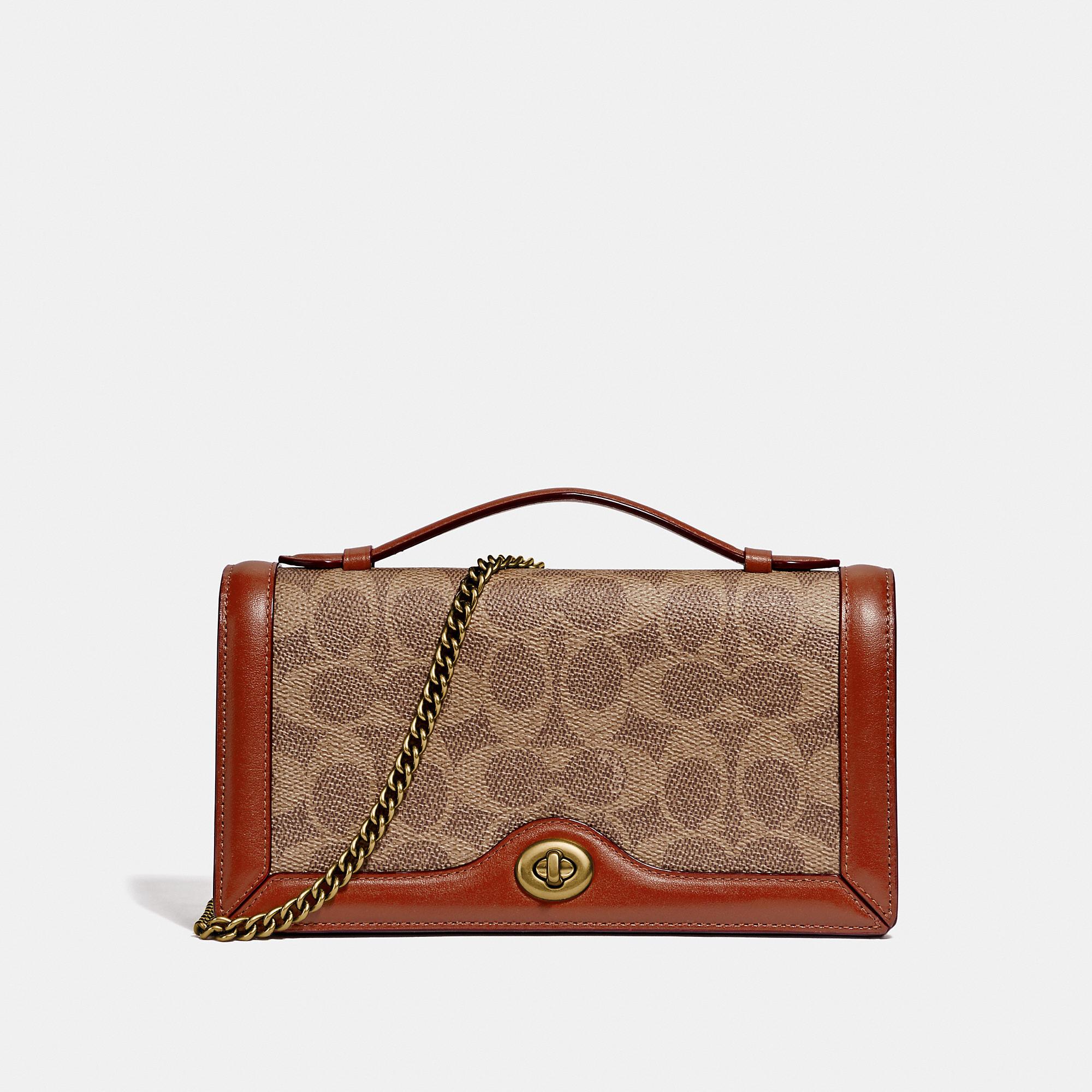 COACH Riley Chain Clutch In Colorblock Signature Canvas in Brown - Lyst