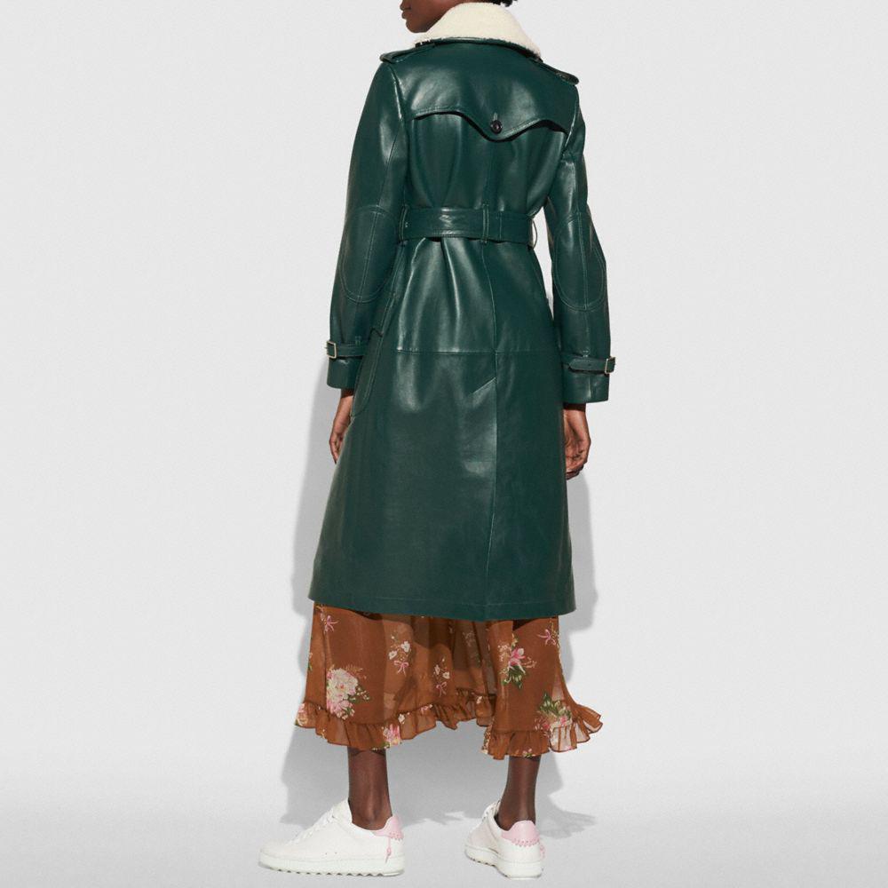Coach Leather Trench Coat in Green | Lyst