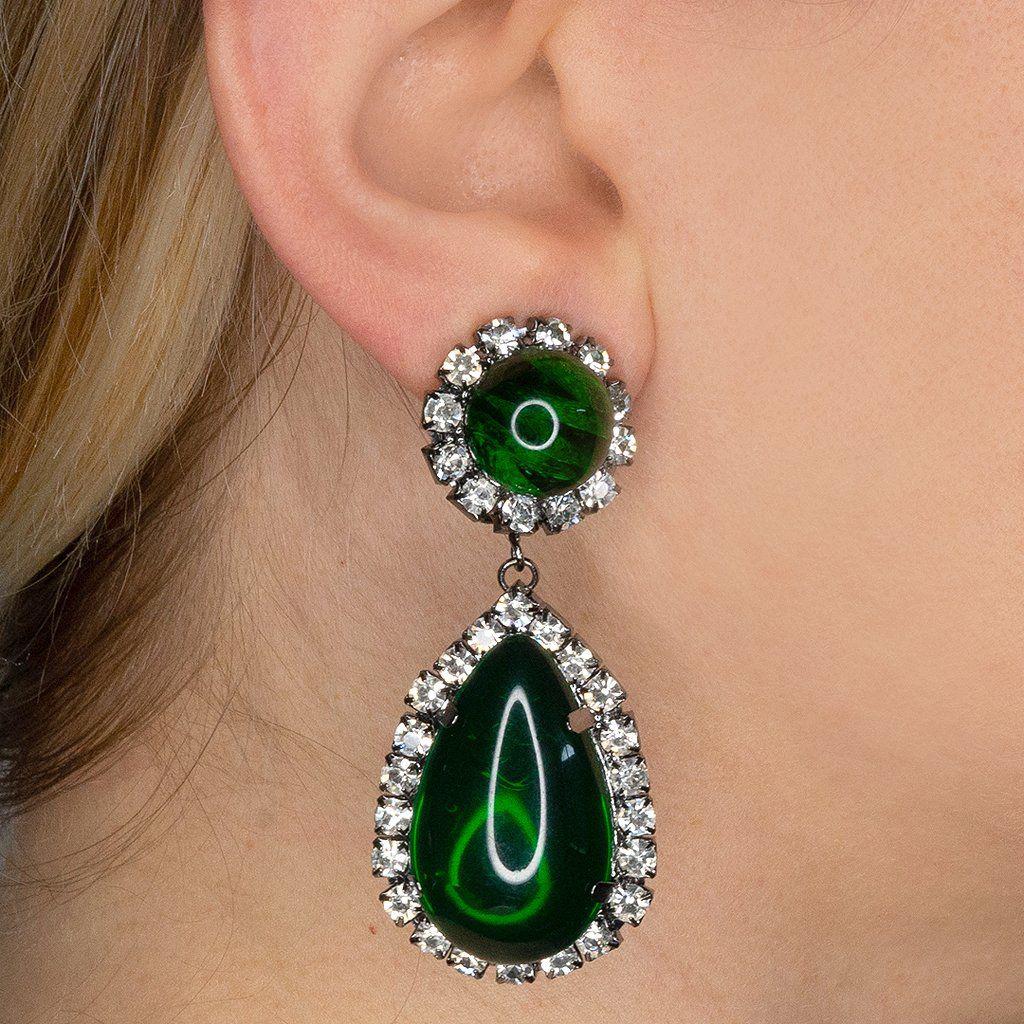 Lyst Kenneth Jay Lane Gunmetal Crystal And Emerald Cabachon Kenneth Jay Lane Green Gunmetal Crystal And Emerald Cabachon Teardrop Clip Earrings Lyst View Fullscreen