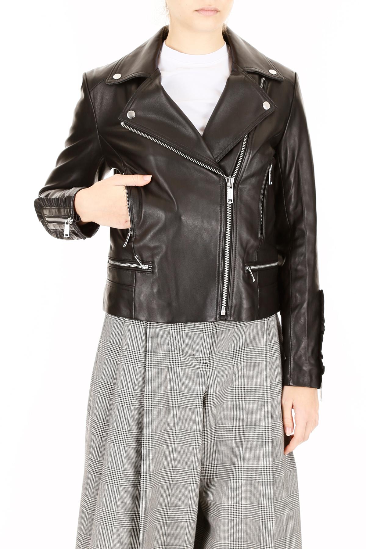 Michael Kors Leather Biker Jacket In Black Save Michael Kors Black Leather Biker Jacket Lyst View Fullscreen