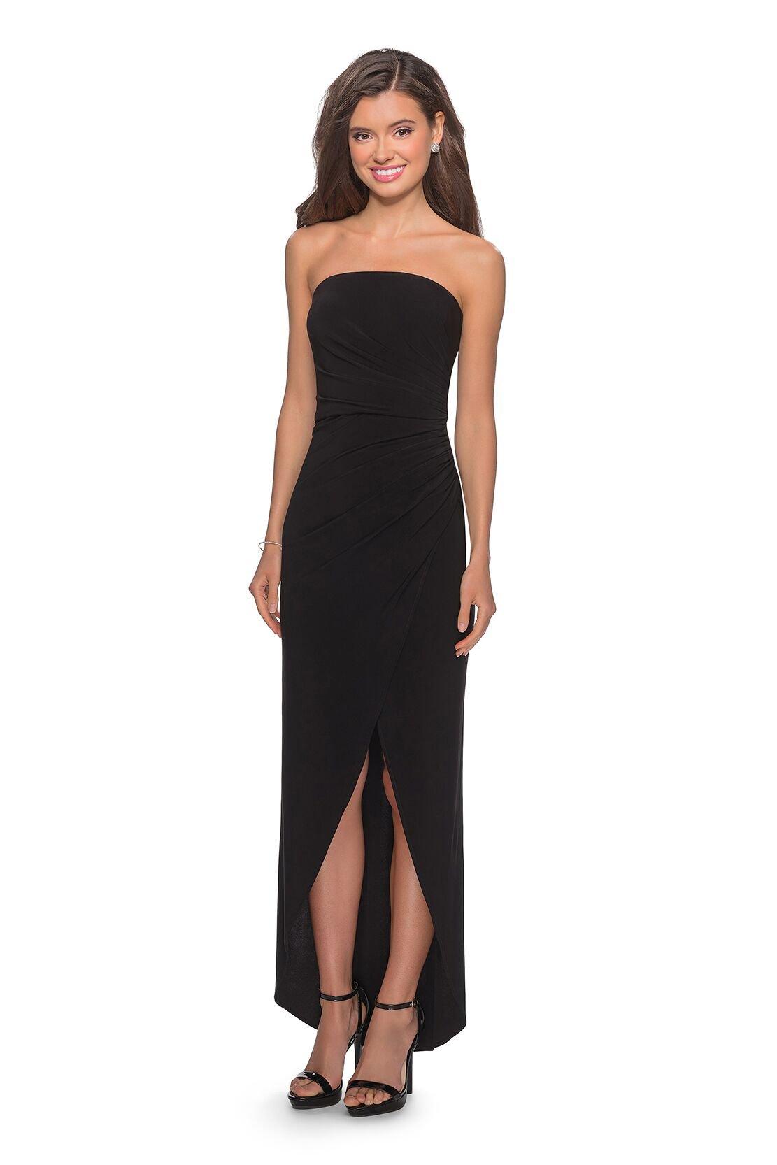 La Femme 28204 Strapless Jersey Sheath Dress With Slit in Black - Lyst