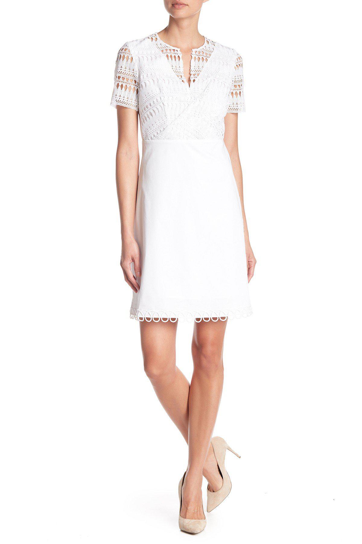 Lyst - Elie Tahari E303n607 Lace V-neck A-line Dress in White