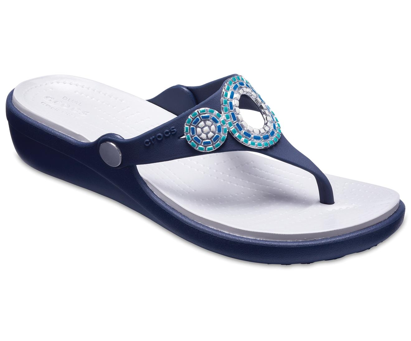 Crocsâ¢ Sanrah Embellished Diamante Wedge Flip in Blue - Lyst