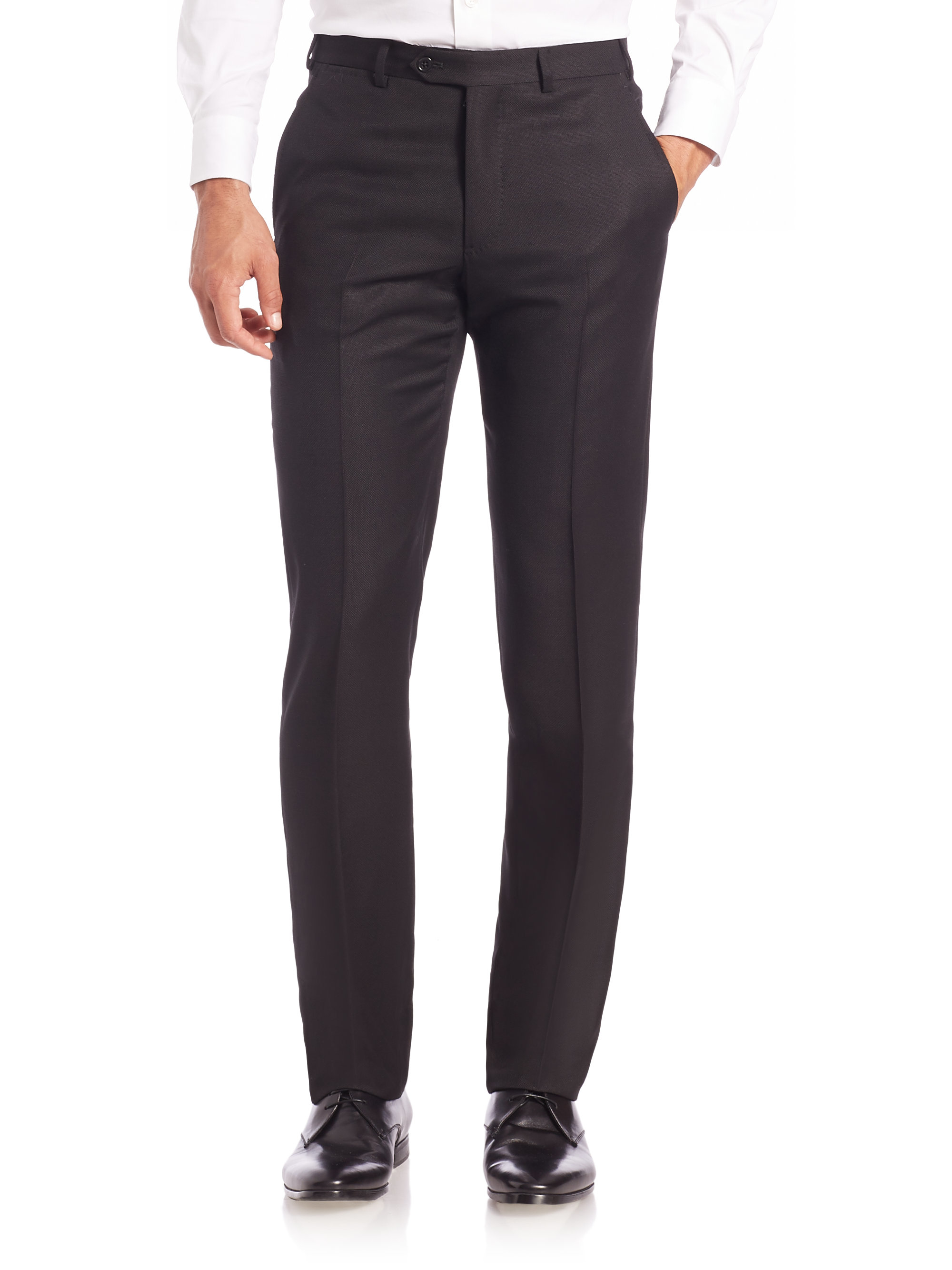 Armani Flat-front Dress Pants in Black for Men | Lyst