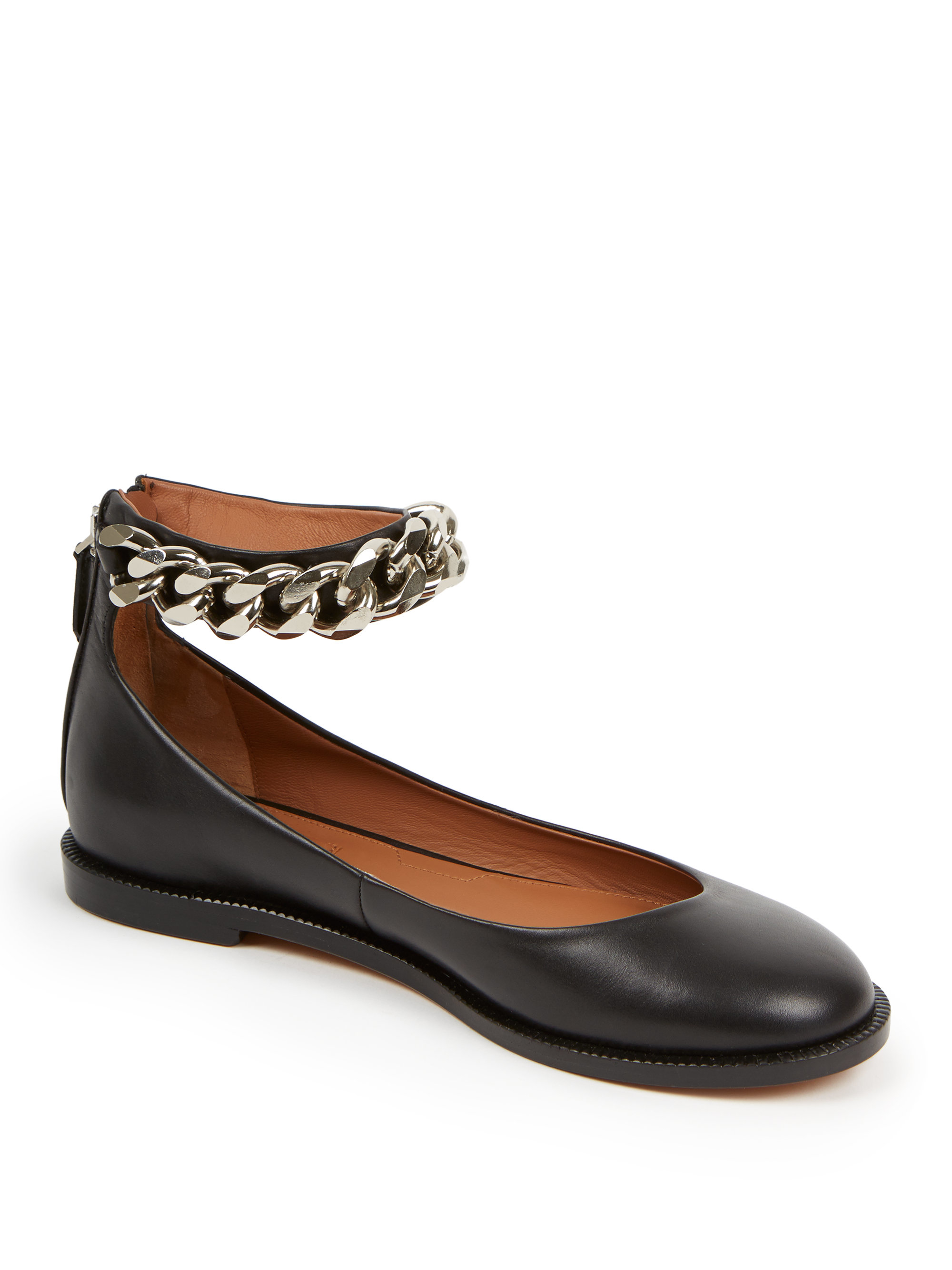 Lyst - Givenchy Chain-trimmed Leather Ankle-strap Flats in Black