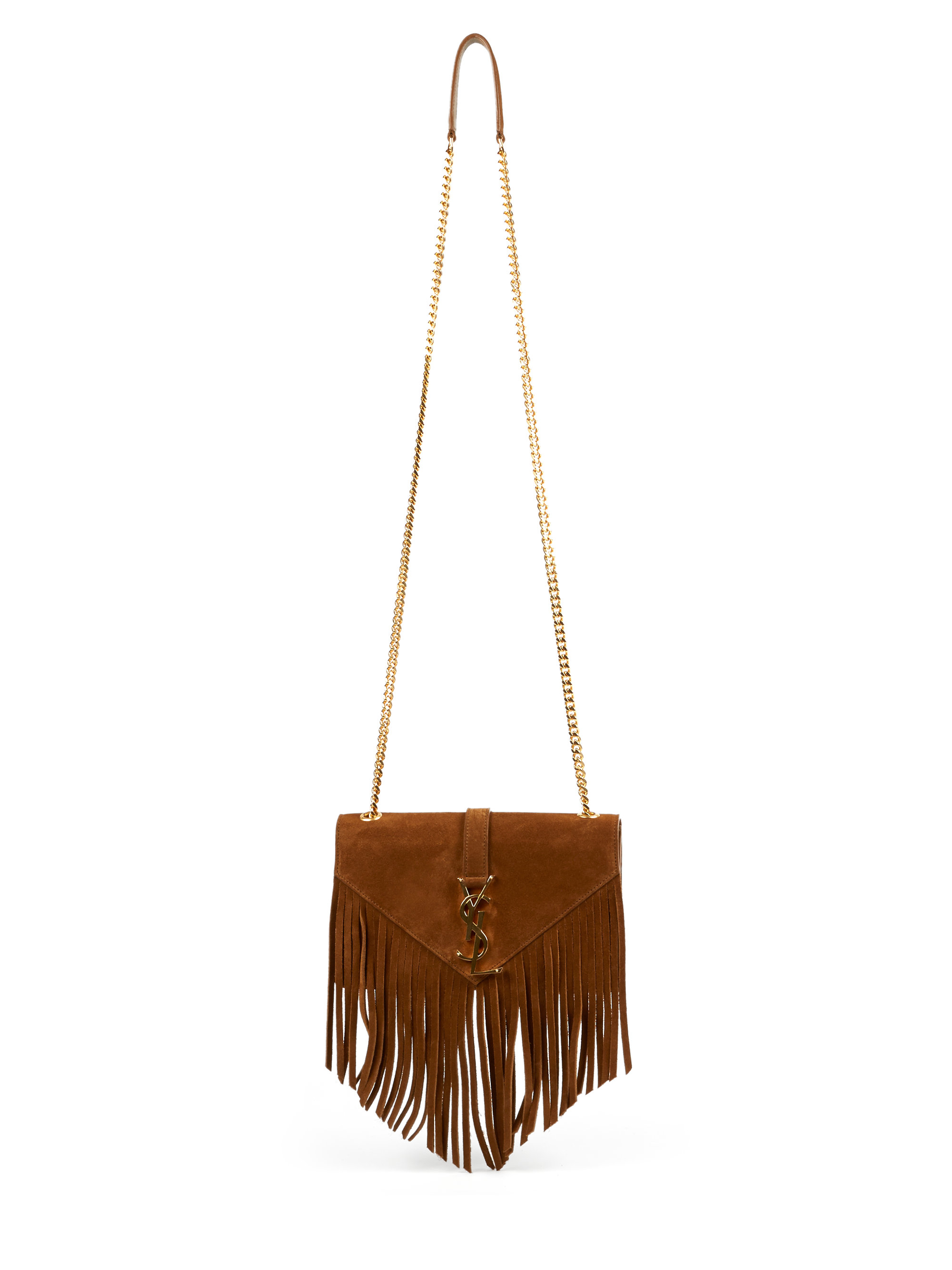 Lyst Saint Lau Monogram Small Fringed Suede Crossbody Bag In Brown Gallery
