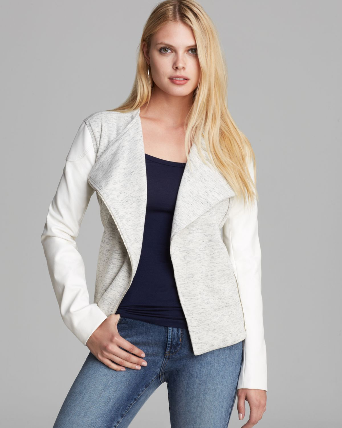 Two By Vince Camuto Faux Leather And Terry Moto Jacket In